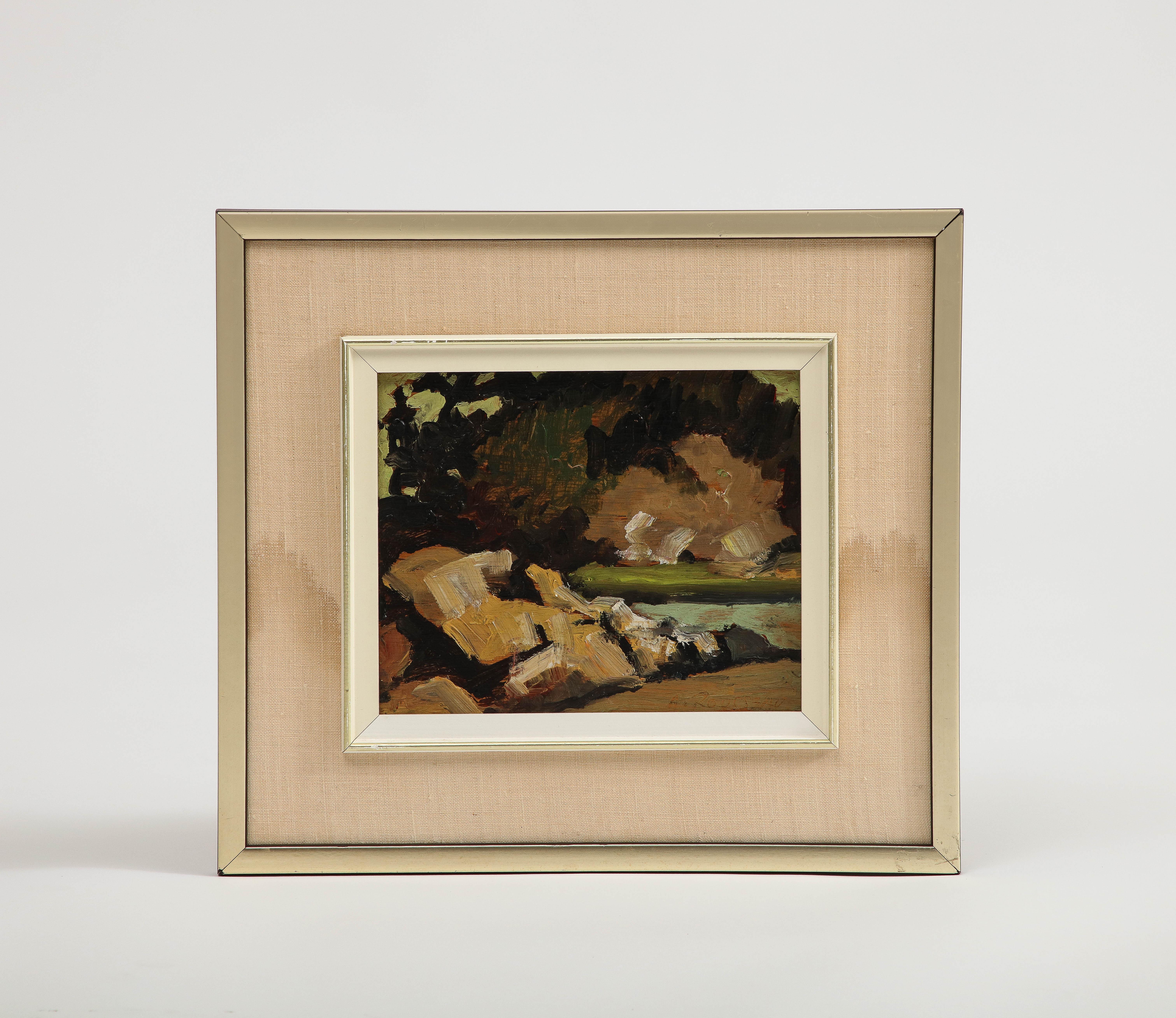Untitled framed oil painting by French-Canadian artist Albert Rousseau (1908-1982), signed in lower right 'A. Rousseau'. Provenance: Claude Rousseau estate. 
