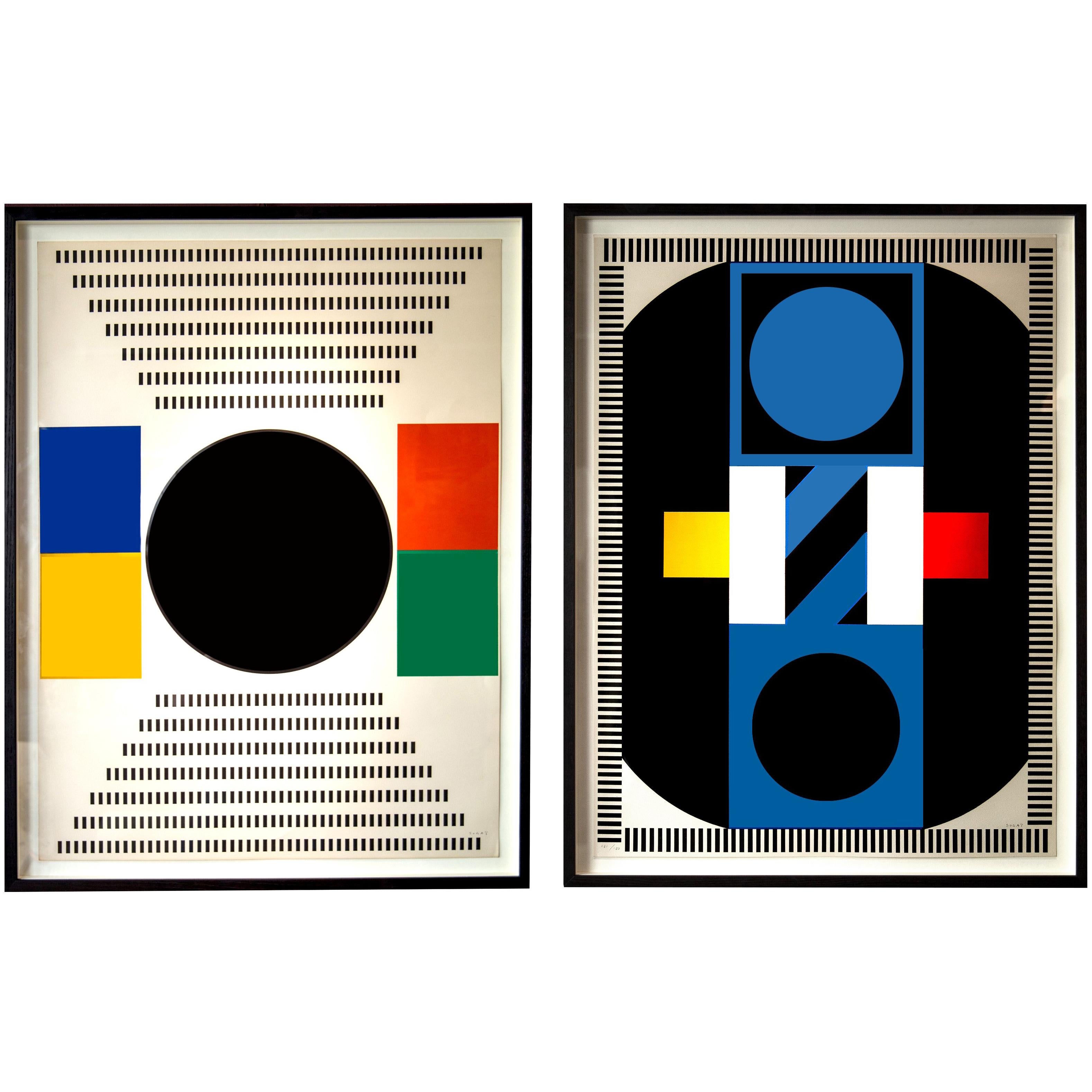 Untitled geometric compositions by Kumi Sugai, Paris, circa 1970