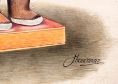 Vintage Hand-Colored Lithograph of Kachina Doll by Artist Swankar Hanumann