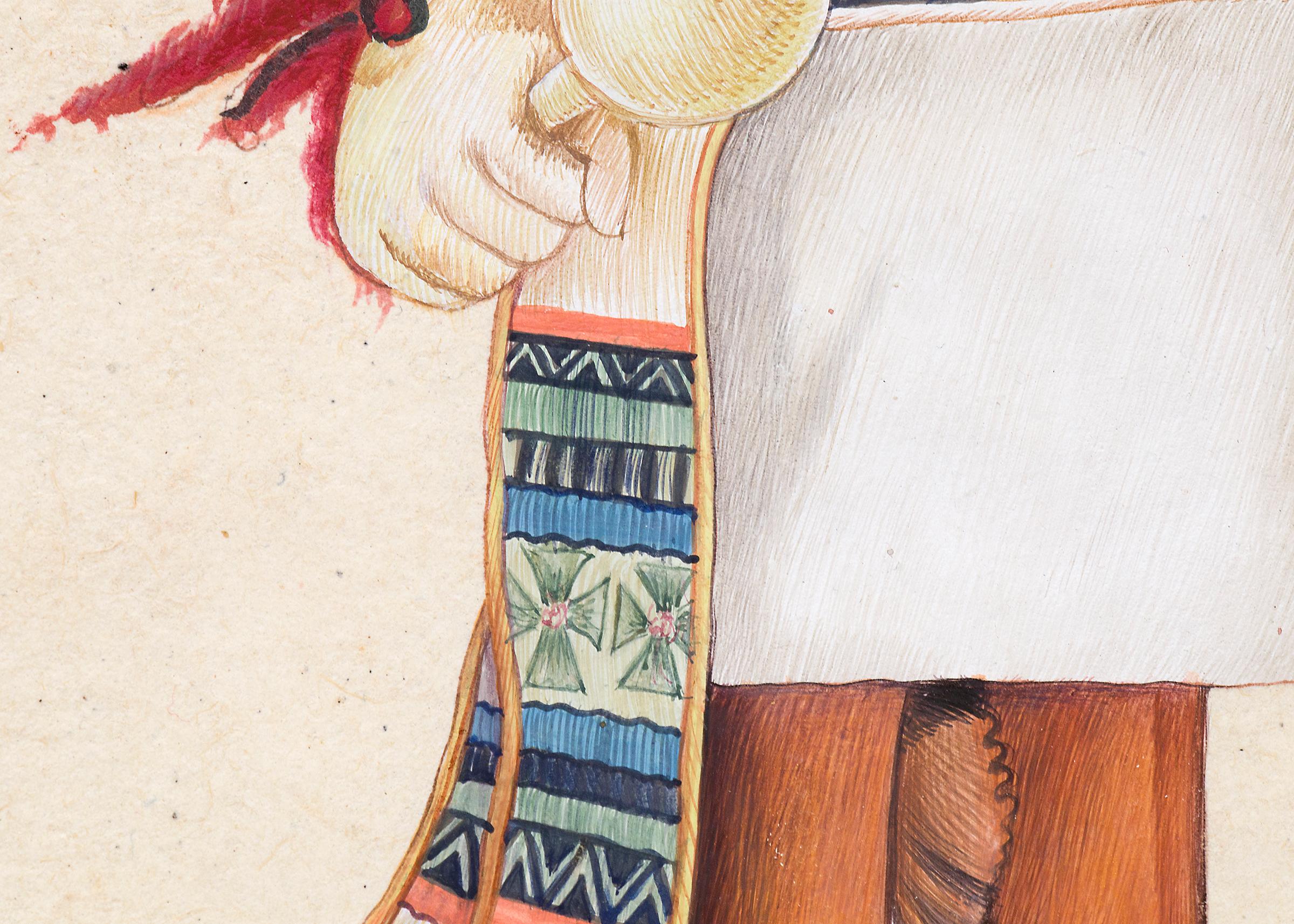 Dipinto a mano Senza titolo 'Bambola Kachina', litografia colorata a mano in vendita