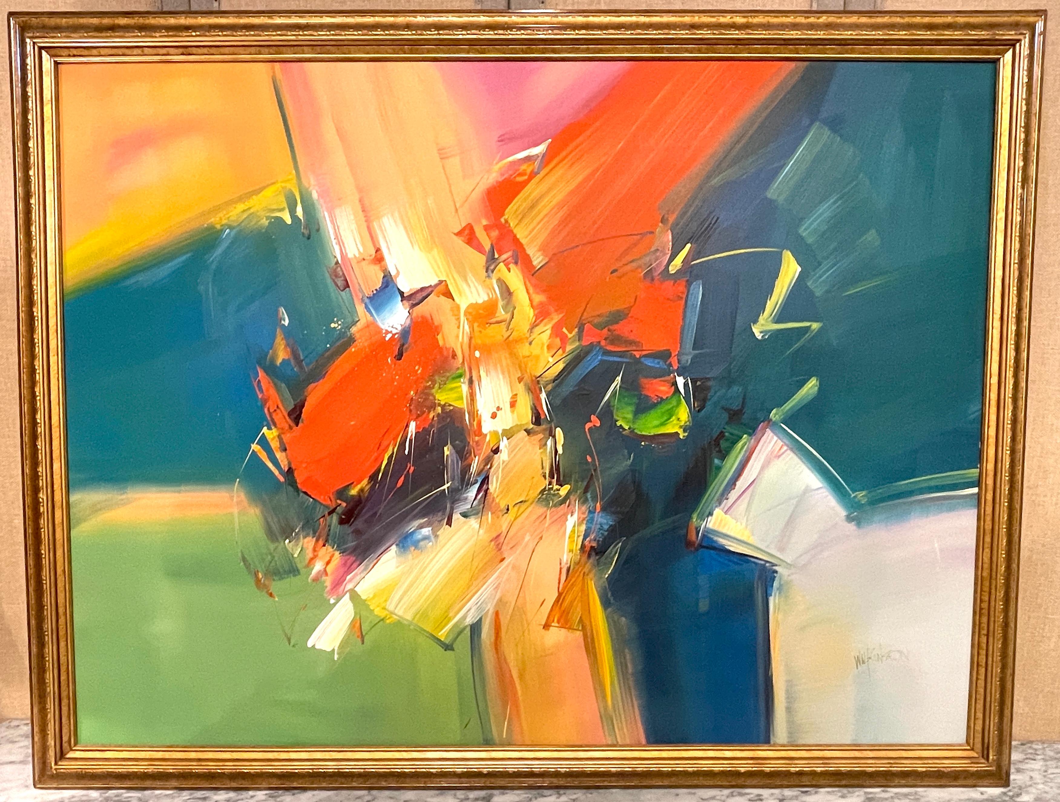 Untitled, Large Abstract by Mandy Wilkinson, British B. 1970
Mandy Wilkinson, British 1970
Oil on canvas, 49 inches wide by 36 inches high
Giltwood Frame: 53 inches wide, 41 inches high, and 2 inches deep

A fine example of abstract expressionism is