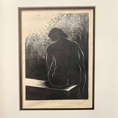 Retrato femenino desnudo sin título, impresión en bloque de madera de Reibel Bertram, enmarcado