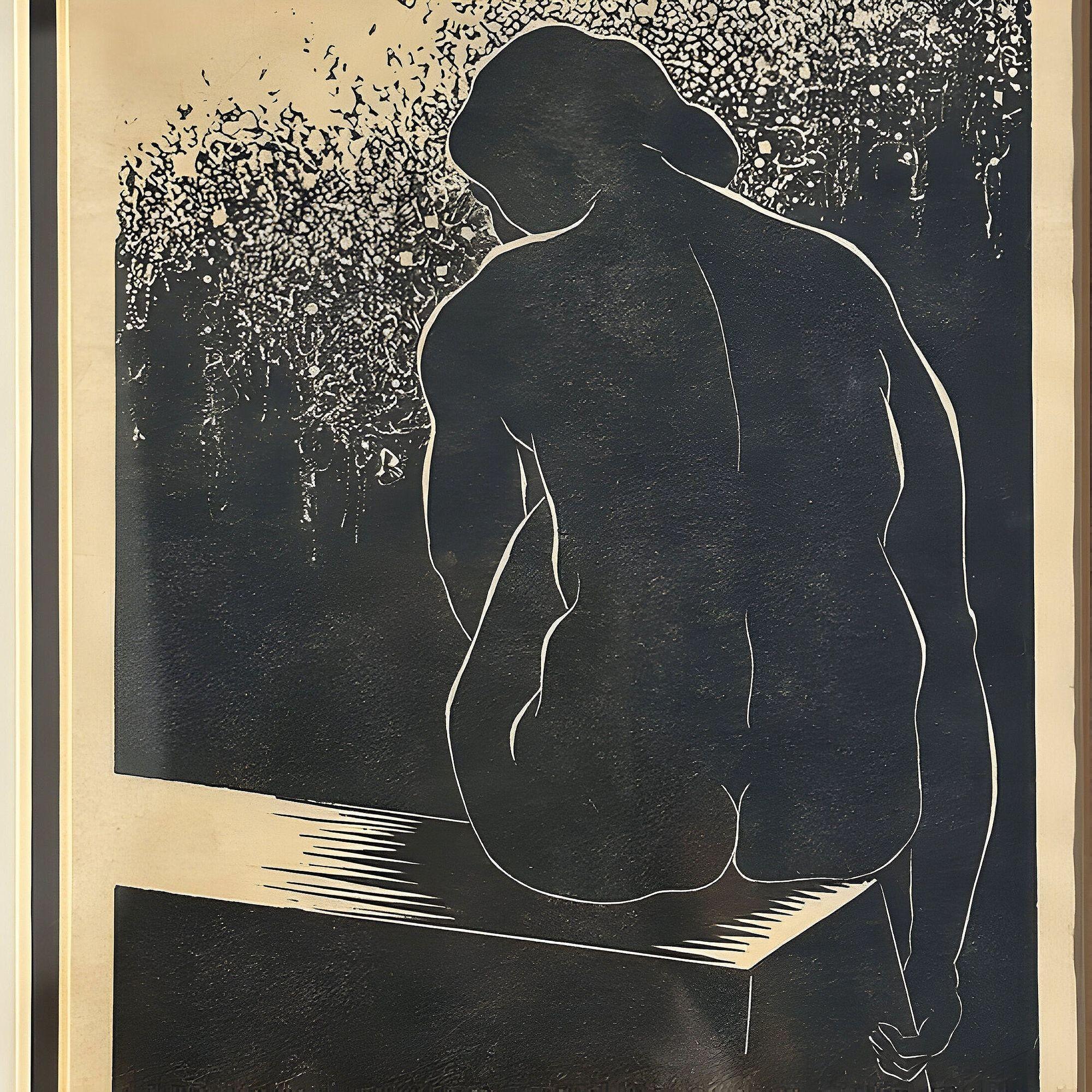 Portrait de femme nue sans titre en bois de Reibel Bertram, encadré Excellent état - En vente à Van Nuys, CA