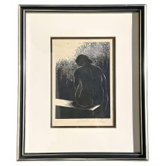 Retrato femenino desnudo sin título, impresión en bloque de madera de Reibel Bertram, enmarcado