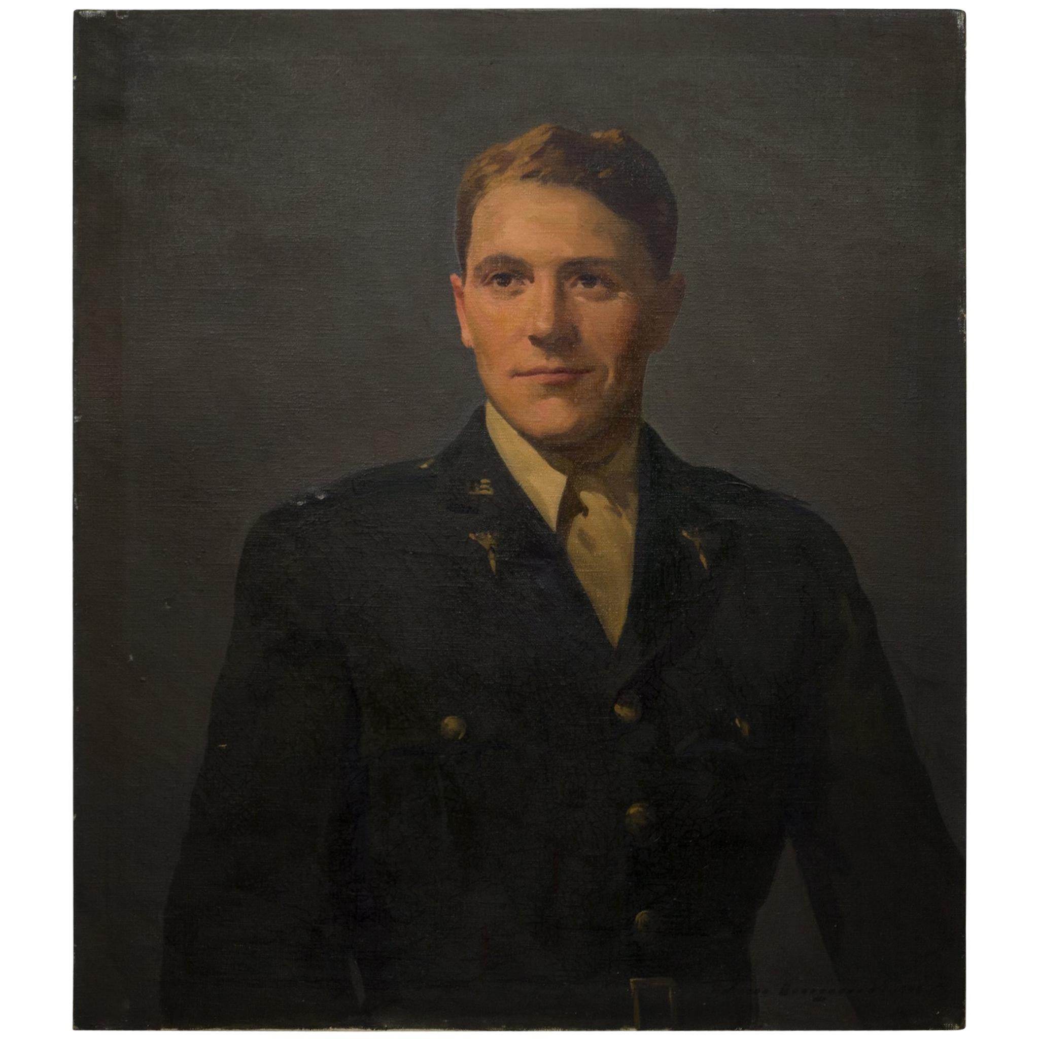 Untitled Oil on Canvas Portrait of WWII Serviceman, circa 1940