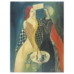 Untitled Painting '2 Women Engaged in Dialogue' by Bela Kadar