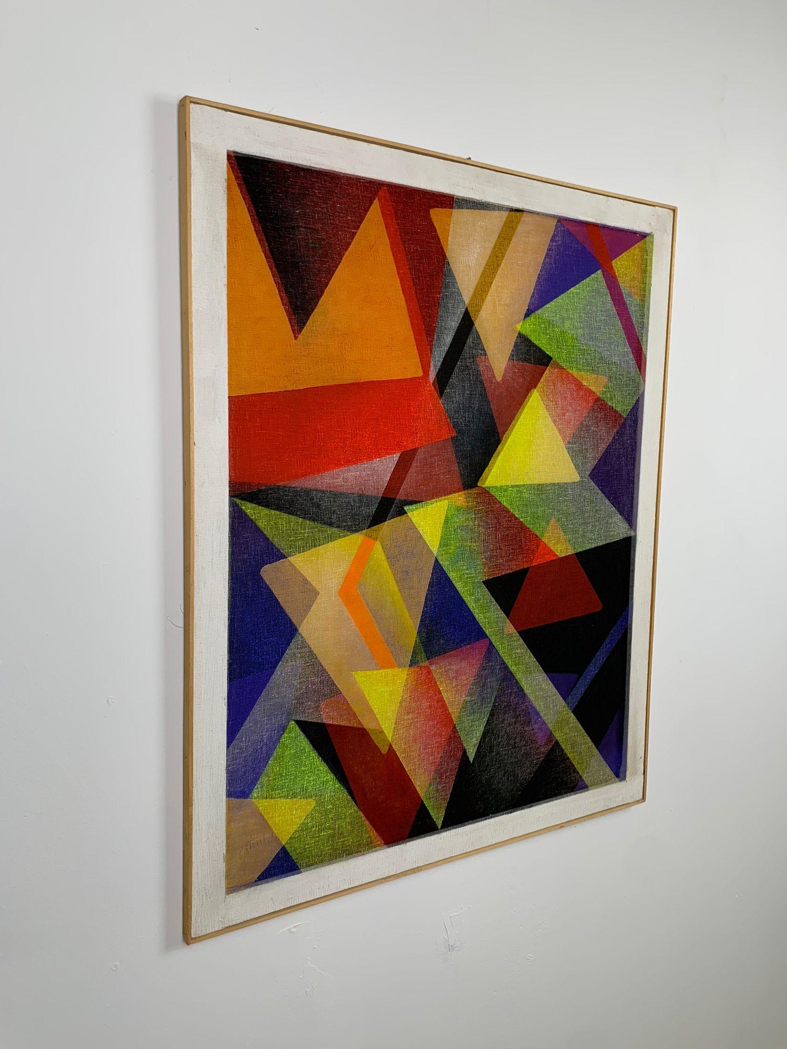 In this work from her geometric period, Isa Di Battista Gorini employs gauze as both a structural and poetic element, layering it over the painted surface like a delicate veil that both reveals and conceals. The geometric forms, essential yet never