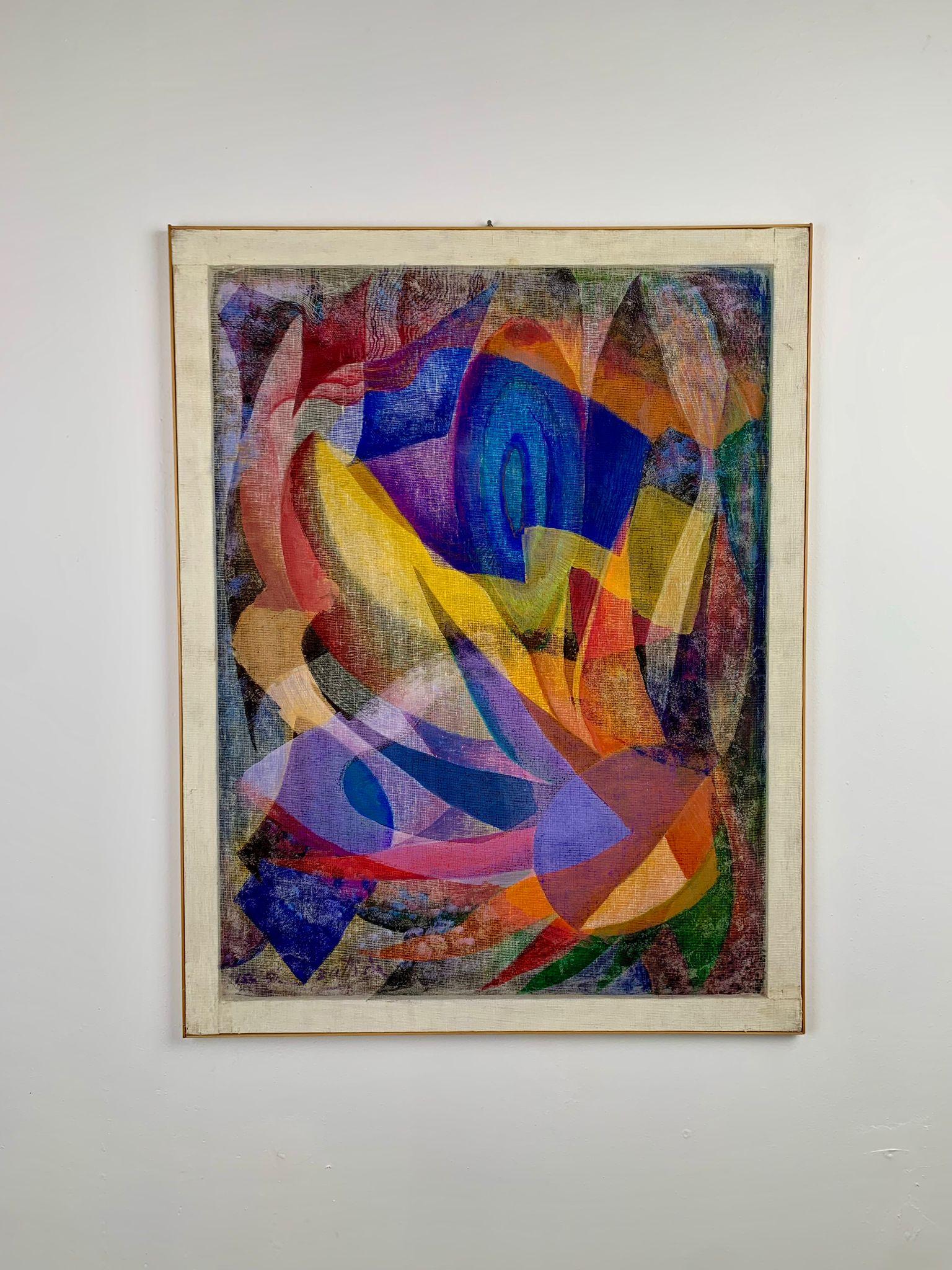 In this work from her geometric period, Isa Di Battista Gorini employs gauze as both a structural and poetic element, layering it over the painted surface like a delicate veil that both reveals and conceals. The geometric forms, essential yet never