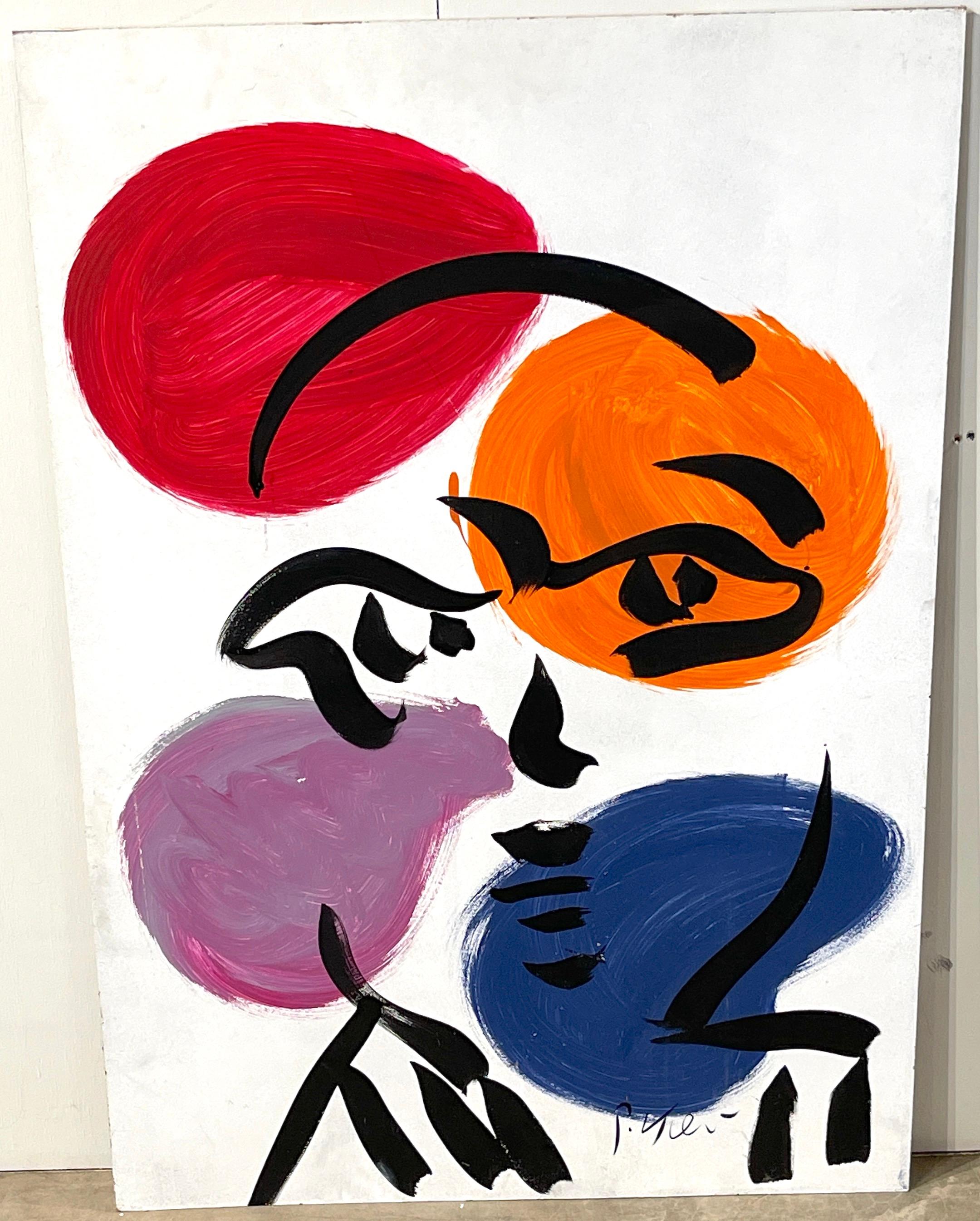 Unbetiteltes Porträt - II
Peter Keil, Berlin, 1970er Jahre
Öl auf Karton, ungerahmt 
Die Einflüsse von Pablo Picasso und Matisse sowie Alexander Calder sind offensichtlich.
A  großes, ausgewogenes Werk aus den 1970er Jahren von Peter Keil.
Öl auf