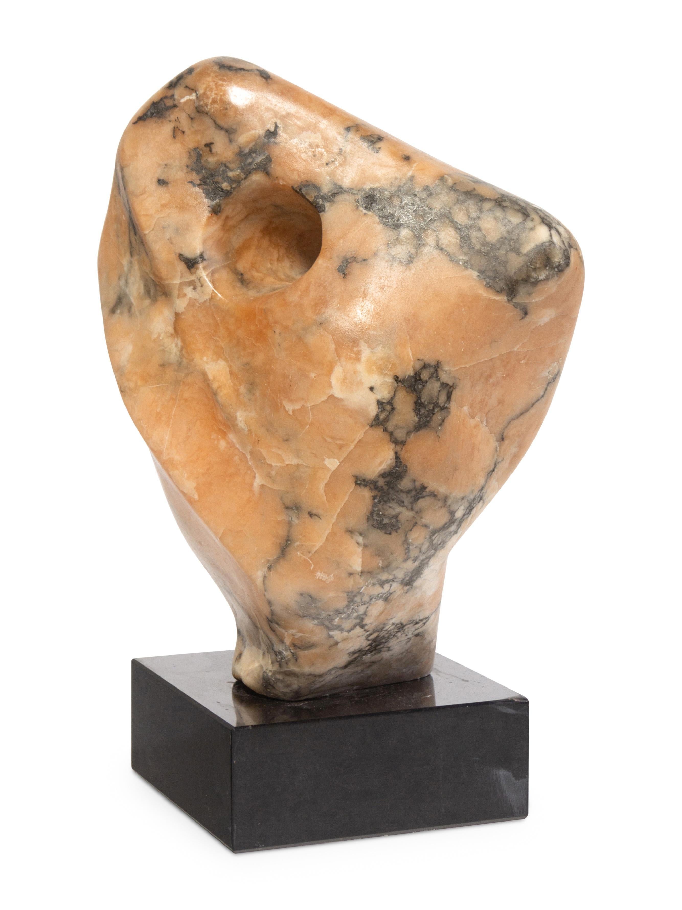 Joan Hyde Shapiro's abstract marble sculpture is a mesmerizing exploration of form and movement. This piece stands as a testament to Shapiro's ability to manipulate stone into evocative shapes transcending the limitations of the marble medium,