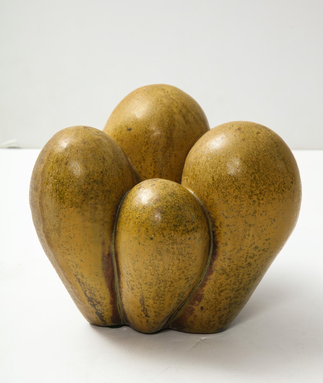 Bulbous “sprouting” stoneware sculpture in warm colored glaze. Unsigned.