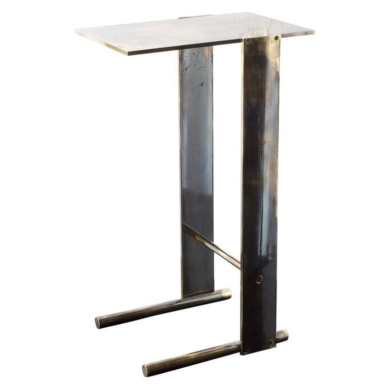 Untitled Side Table 1.0 "Smoke" Patinated Brass Small Accent, End or Drink Stand For Sale
