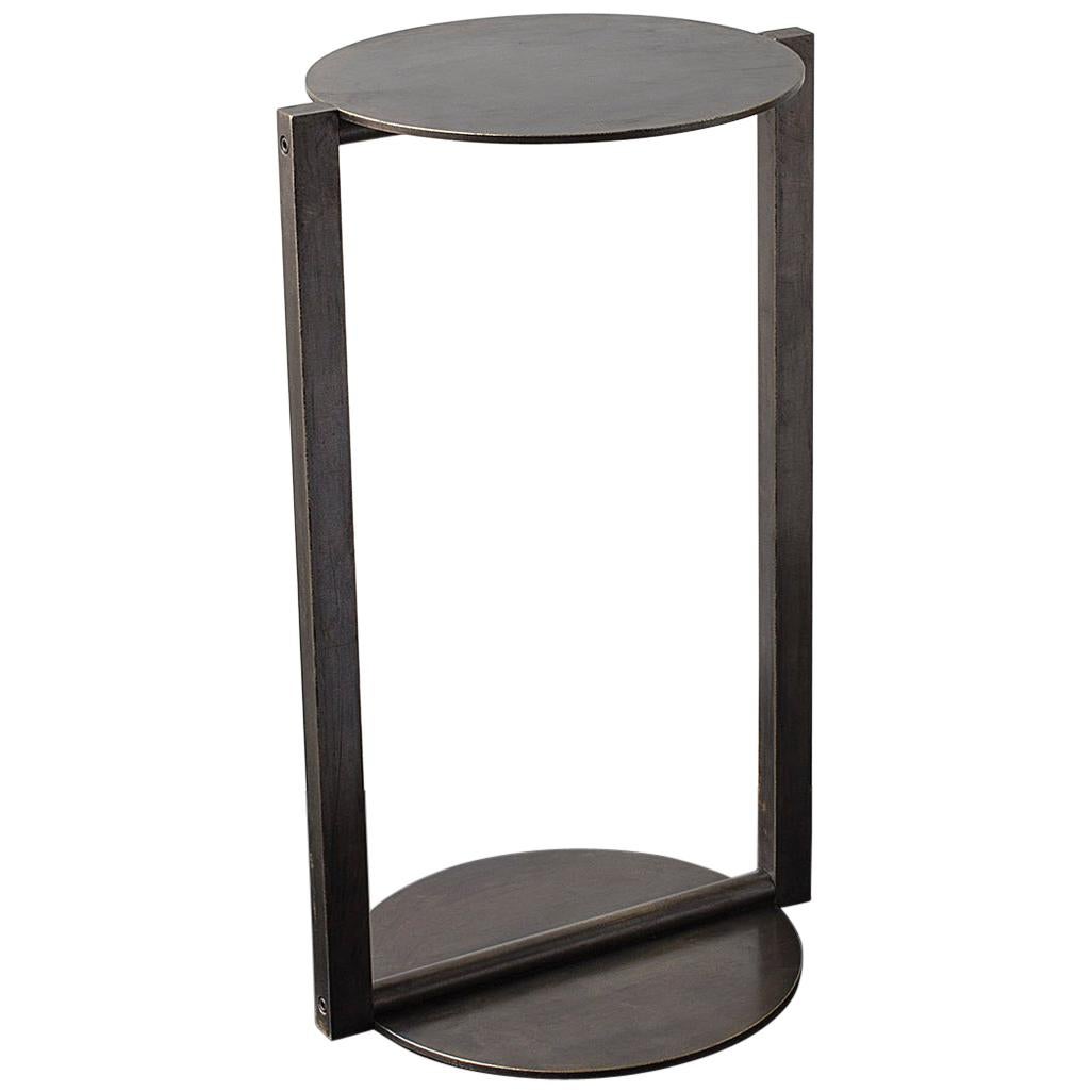 Untitled Side Table 2.0 Blackened Brass Small Round Accent, End or Drink Tray For Sale