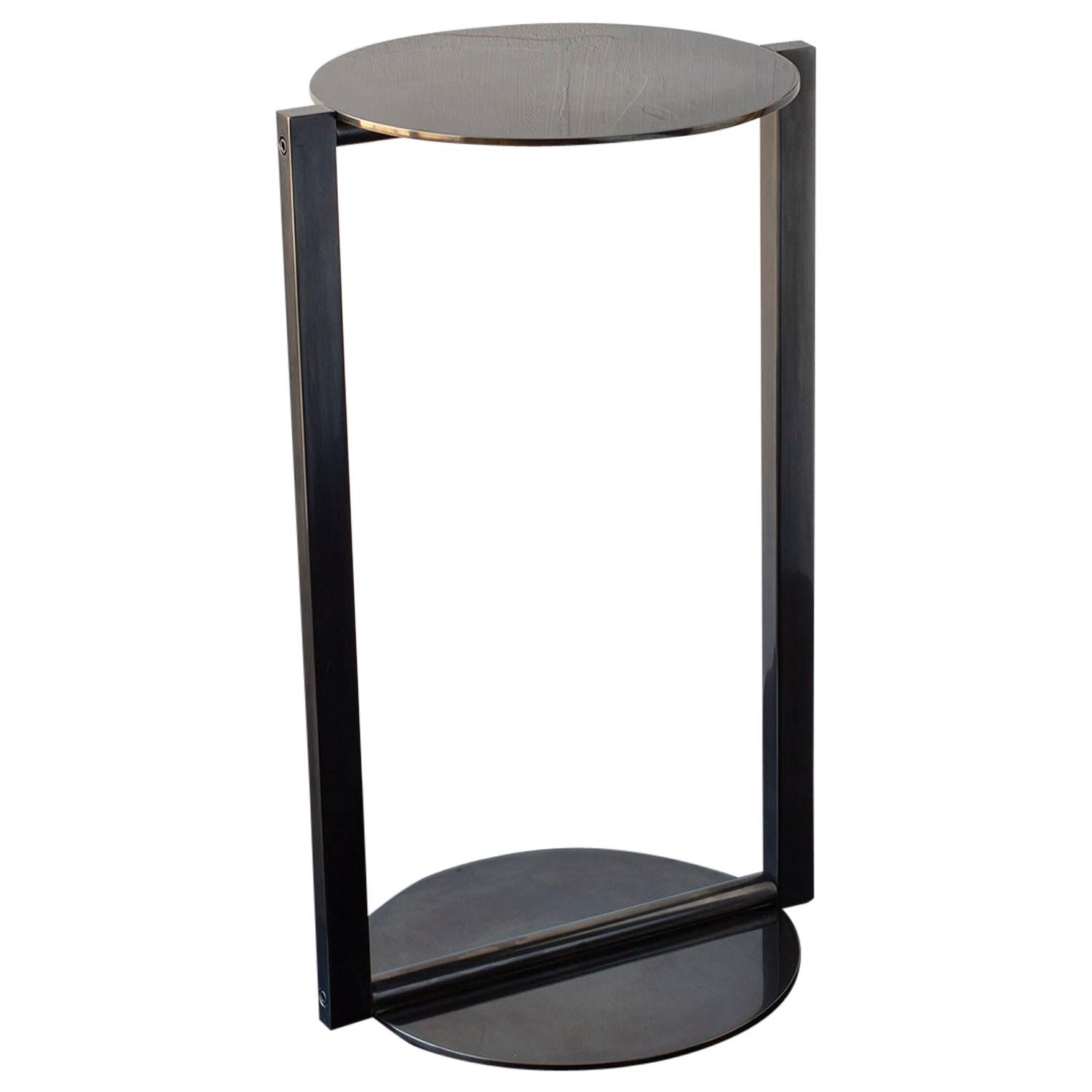 Untitled Side Table 2.0 Dark Patinated Brass Small Round Accent, End, Drink Tray For Sale