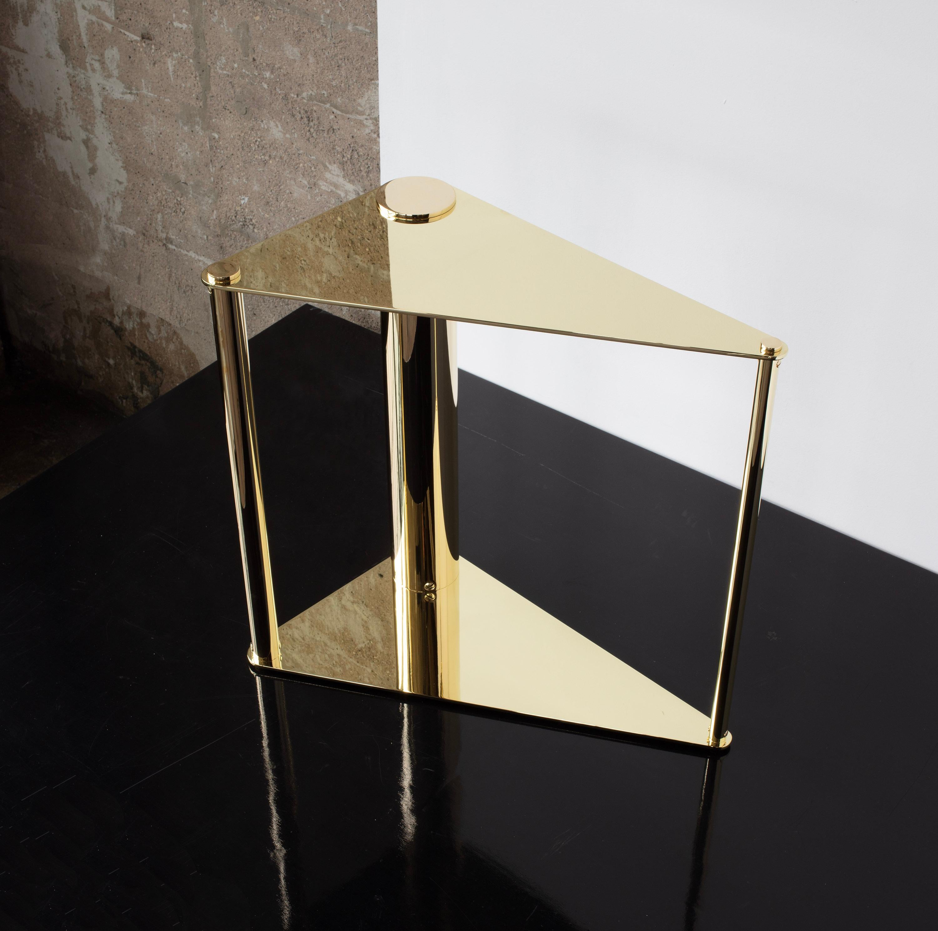 Bauhaus Untitled Side Table 3.0 Polished Brass Triangular Accent, End or Drink Tray For Sale