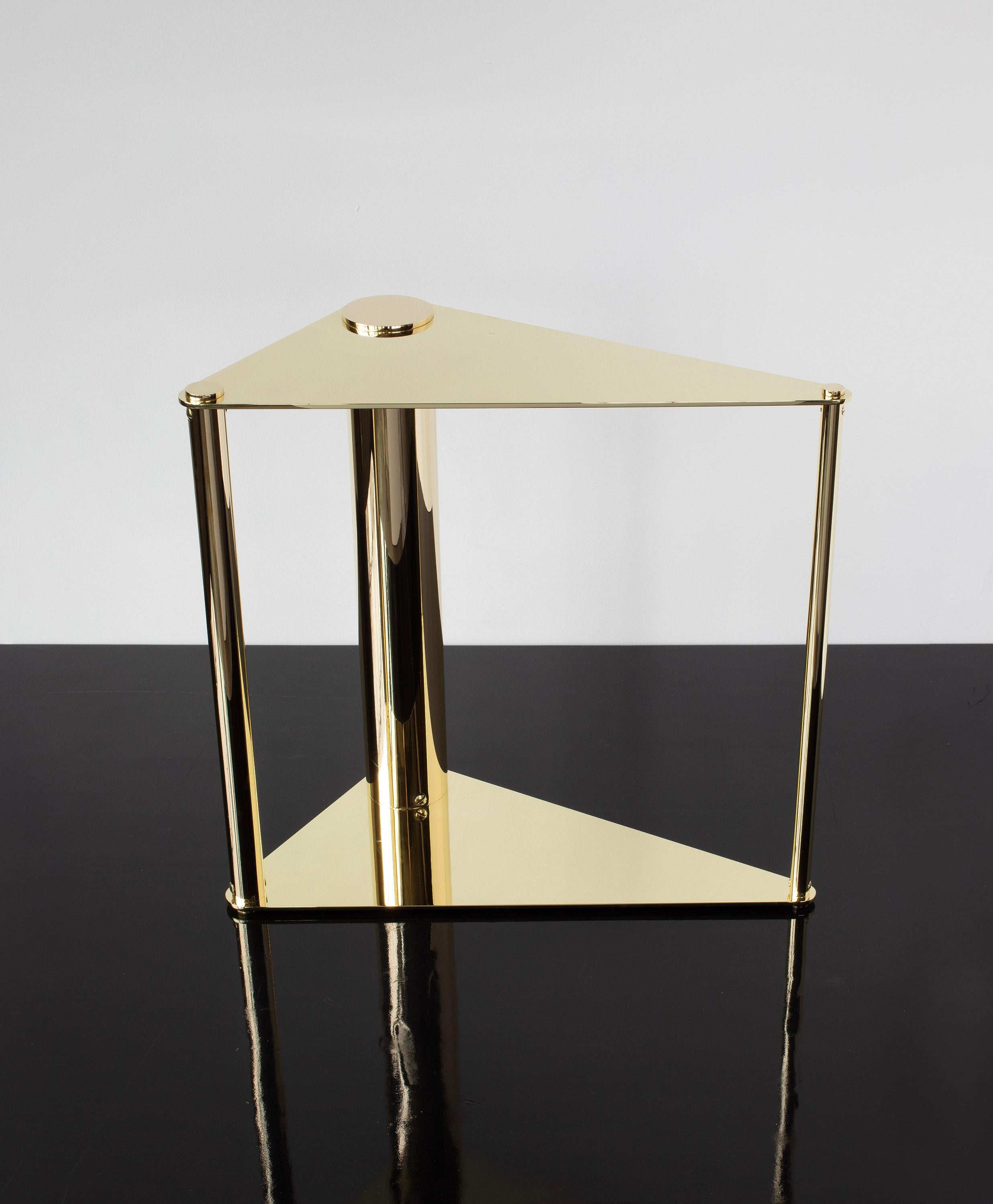 American Untitled Side Table 3.0 Polished Brass Triangular Accent, End or Drink Tray For Sale