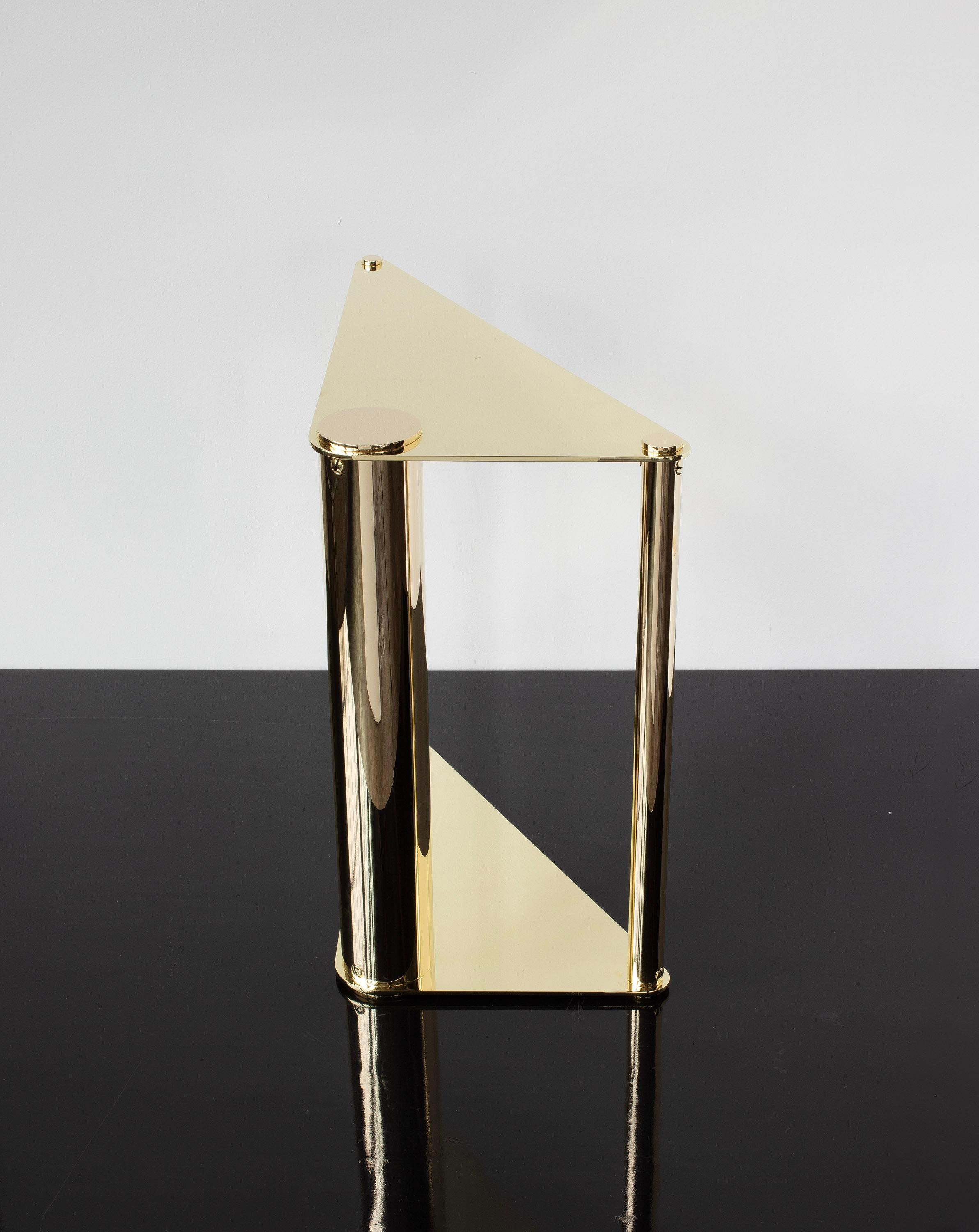 Untitled Side Table 3.0 Polished Brass Triangular Accent, End or Drink Tray In New Condition For Sale In Ozone Park, NY