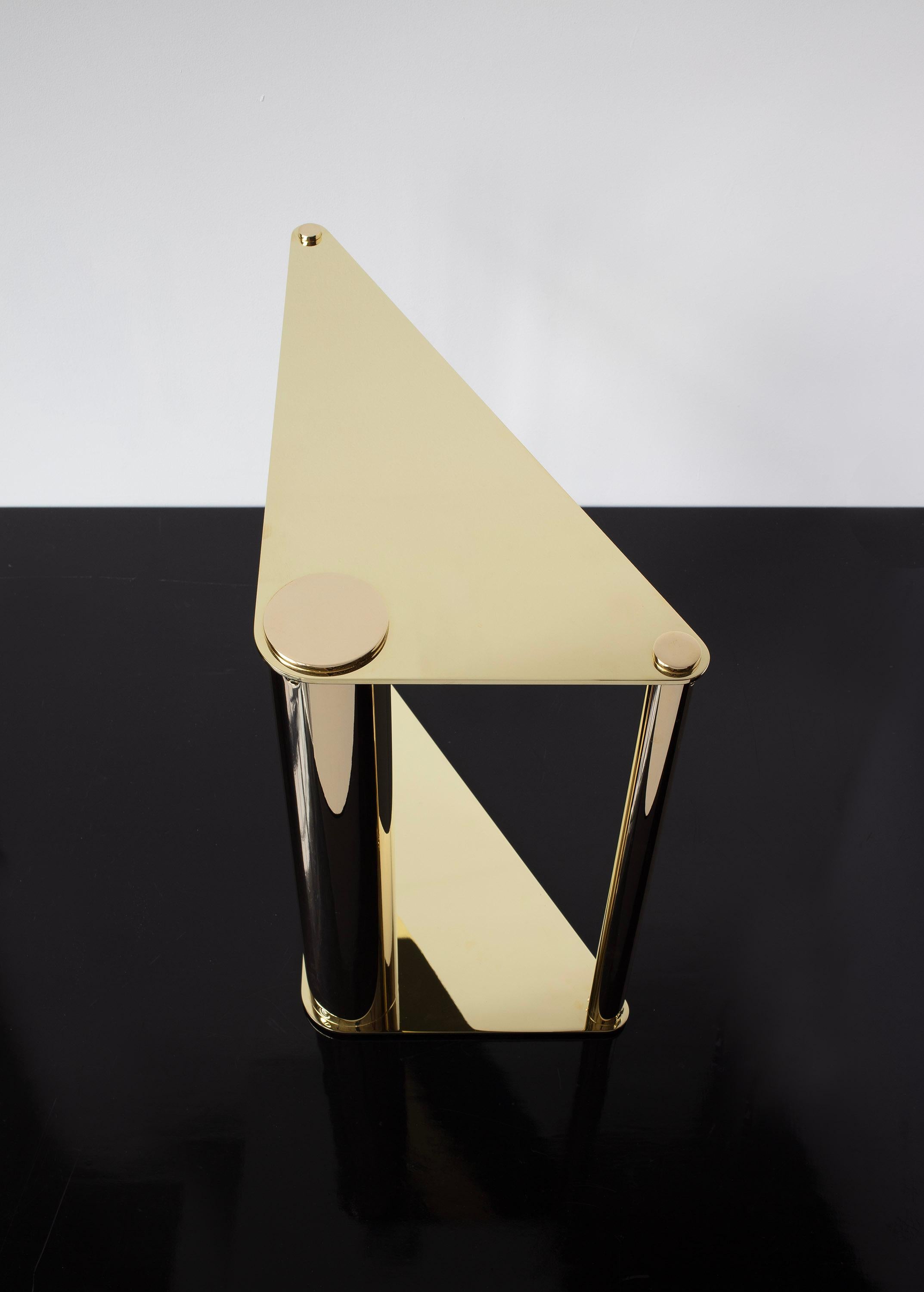Contemporary Untitled Side Table 3.0 Polished Brass Triangular Accent, End or Drink Tray For Sale
