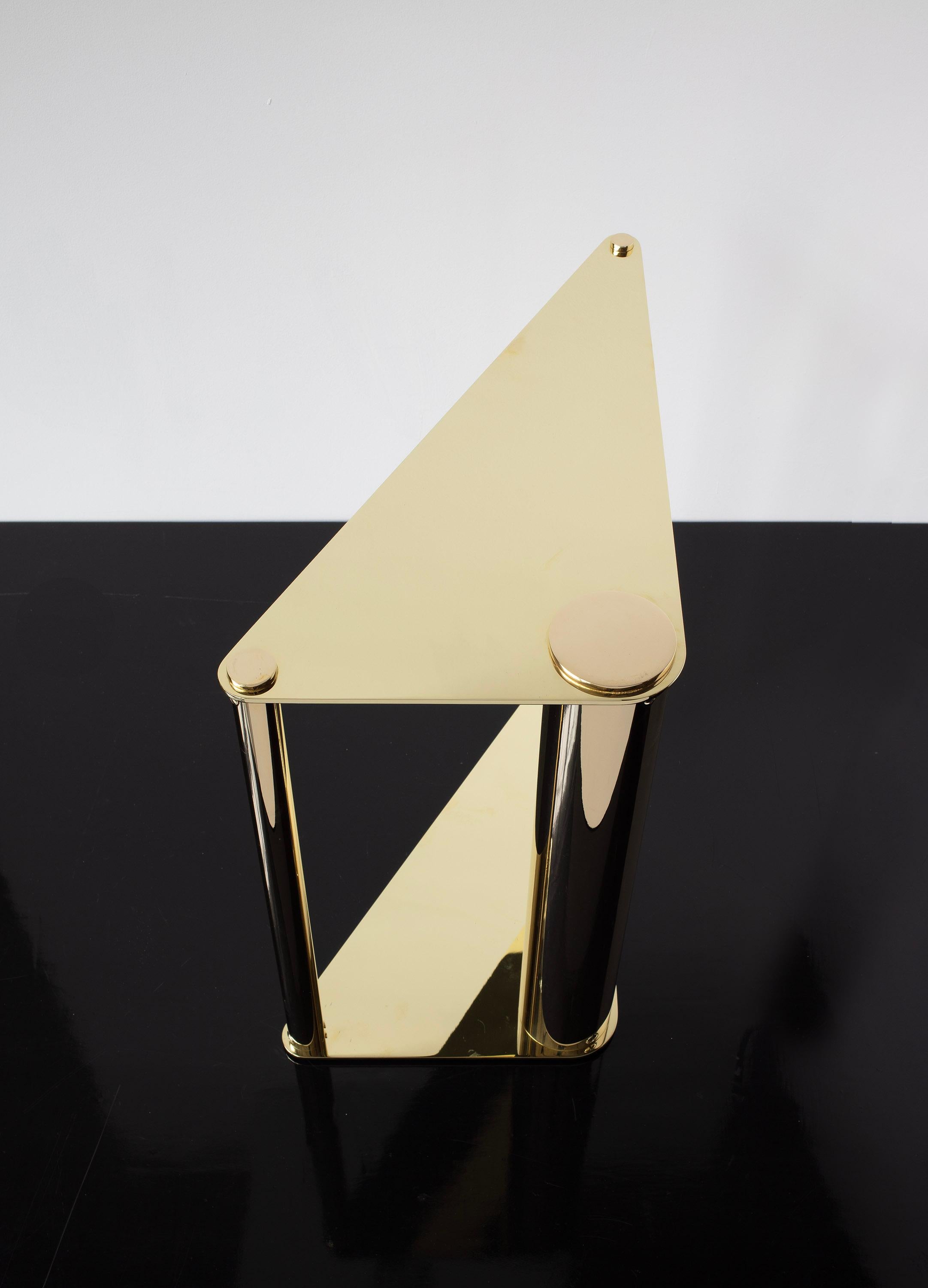 Untitled Side Table 3.0 Polished Brass Triangular Accent, End or Drink Tray For Sale 1