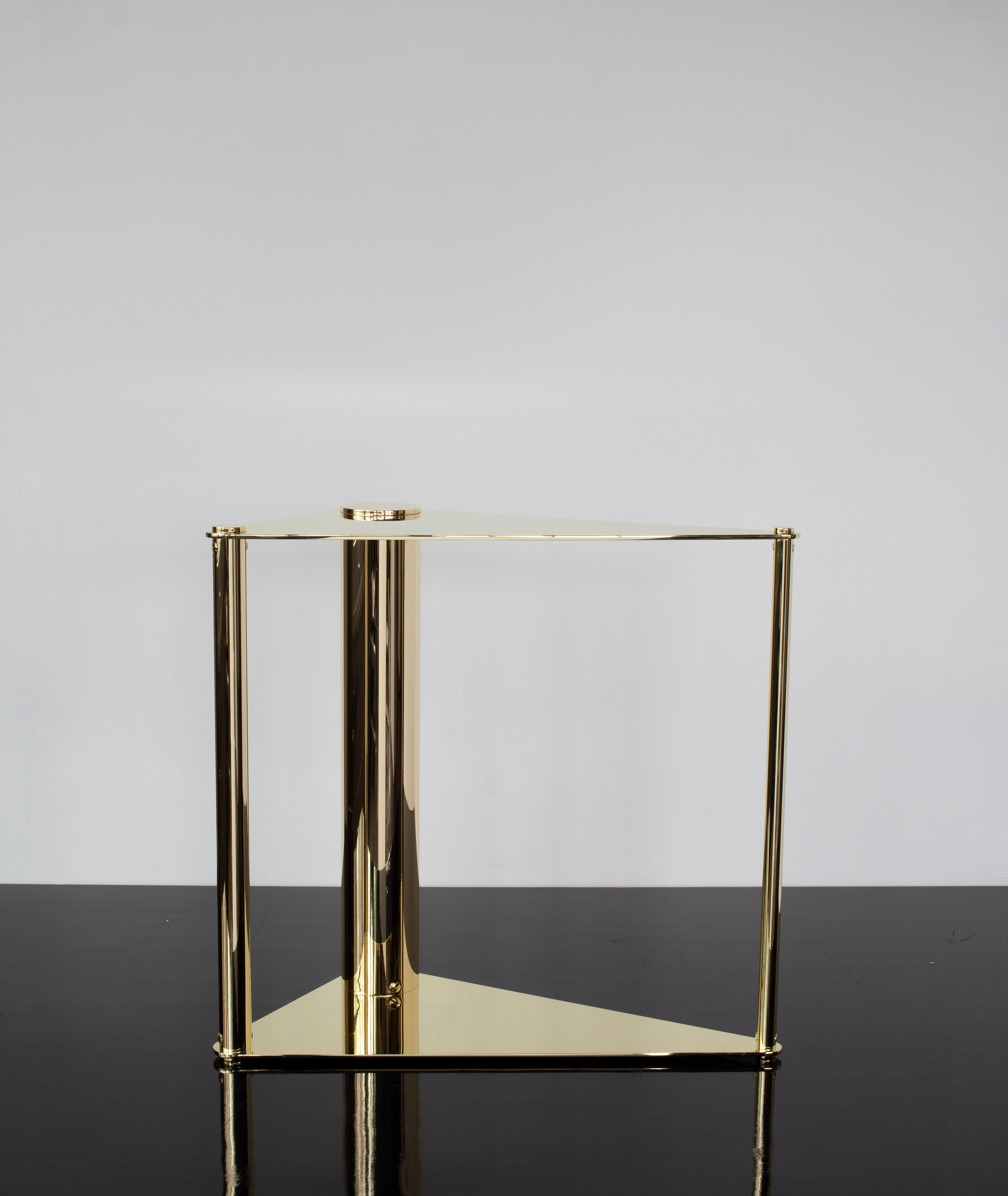 Untitled Side Table 3.0 Polished Brass Triangular Accent, End or Drink Tray For Sale 2