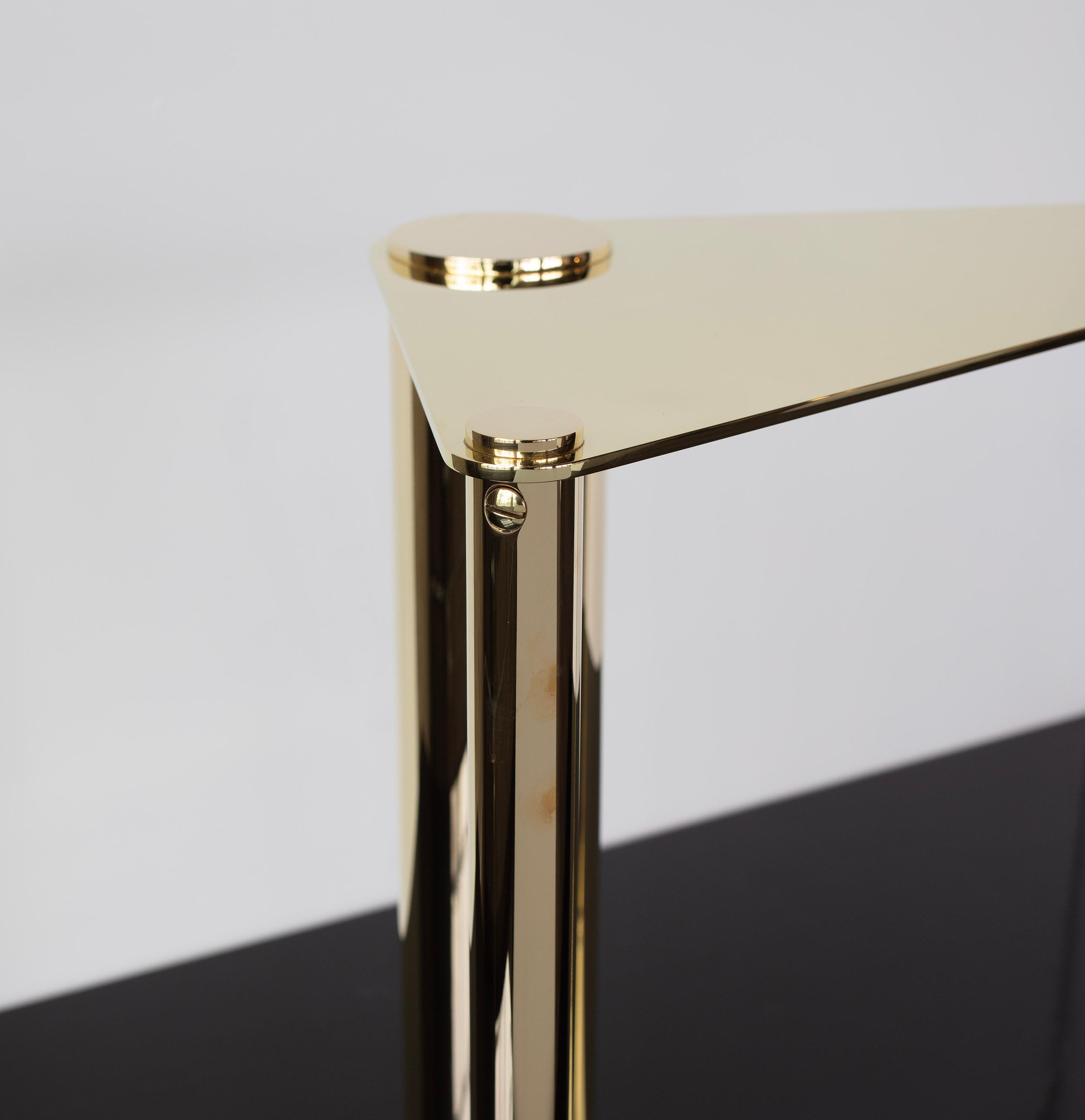 Untitled Side Table 3.0 Polished Brass Triangular Accent, End or Drink Tray For Sale 3