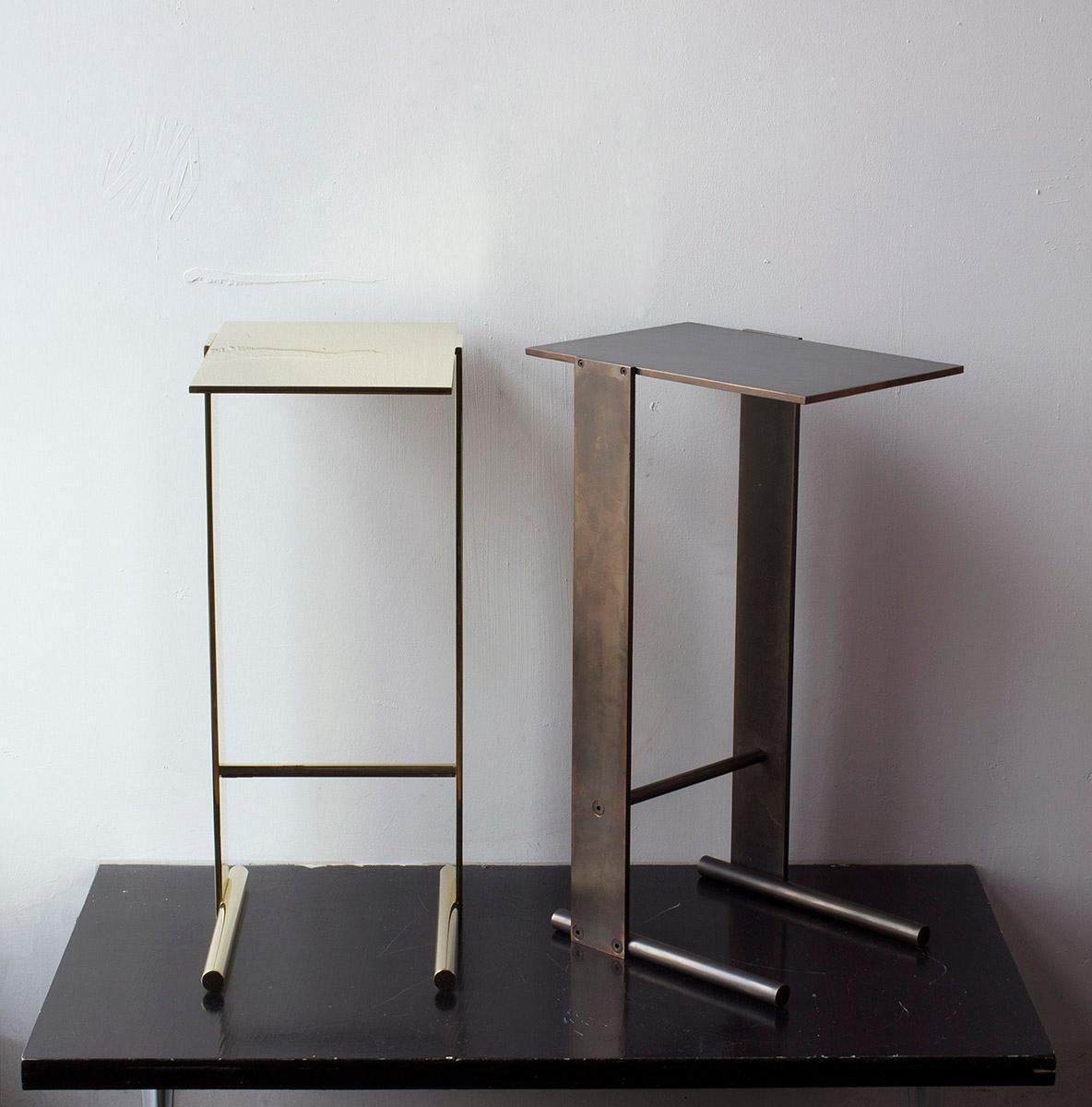 Untitled Side Table Matte Blackened Brass Small Accent, End or Drink Stand For Sale 2