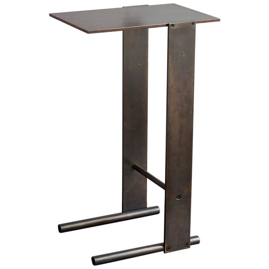 Untitled Side Table Matte Blackened Brass Small Accent, End or Drink Stand For Sale