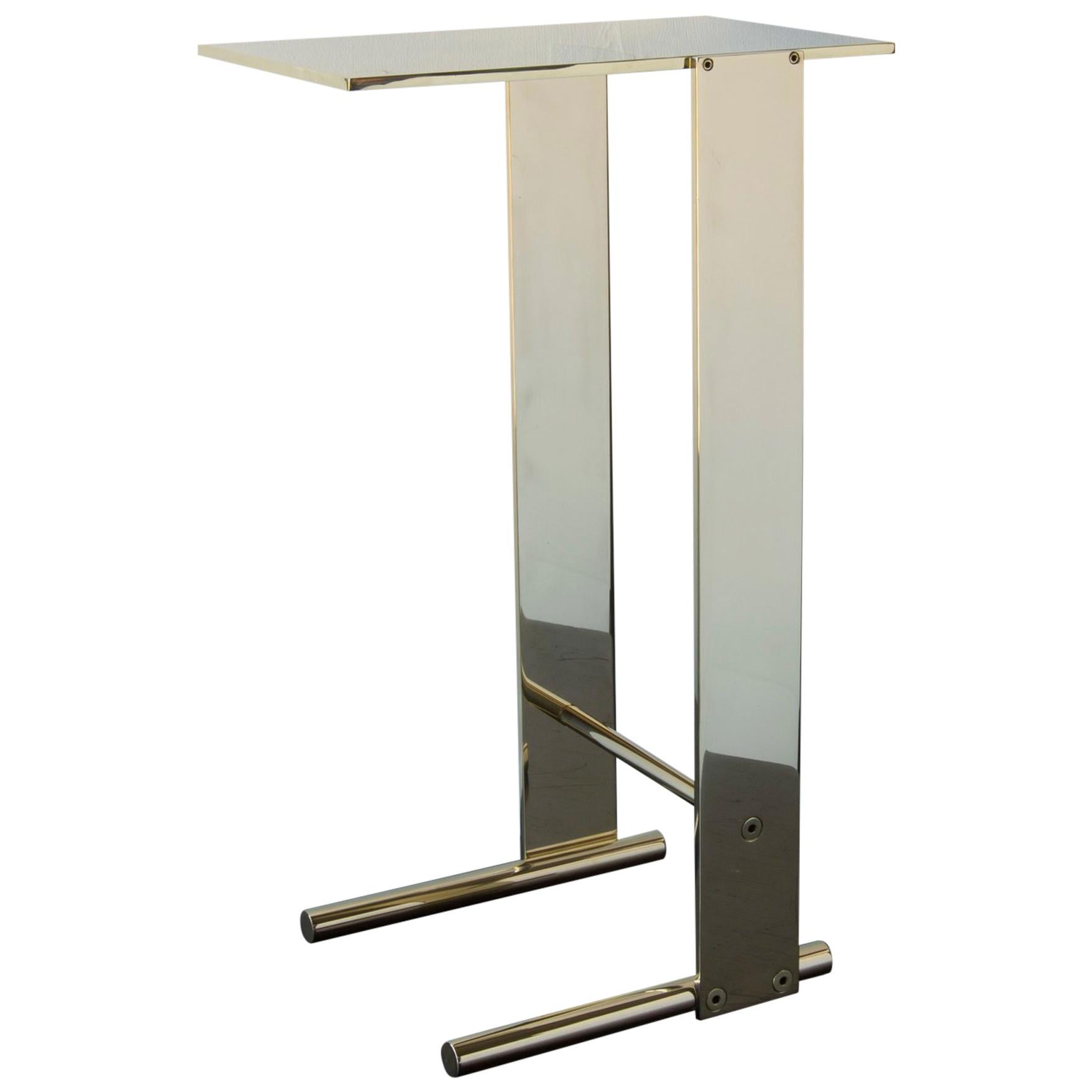 Untitled Side Table Polished Unlacquered Brass Small Accent, End or Drink Stand