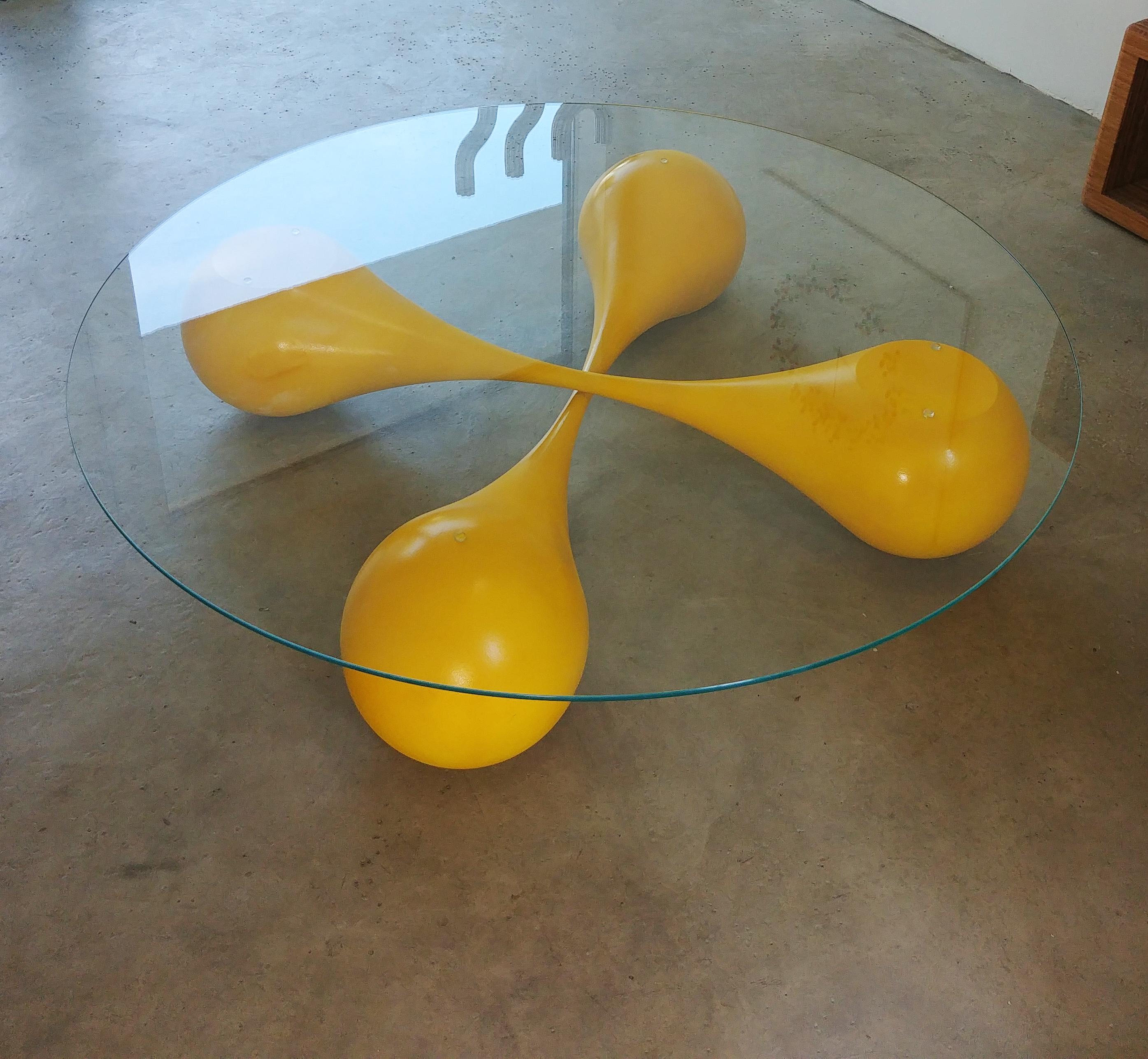 Untouchables” sculptural streamline coffee table (table base only)

“Untouchables” coffee-table is constructed from two identical, sculptural, streamline shaped objects.
The objects are placed in such a way that they don’t intersect, but seem to