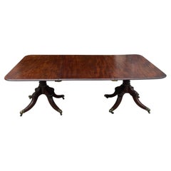 Antique Untouched 18th Century George III Period Mahogany Twin-Pillar Dining Table