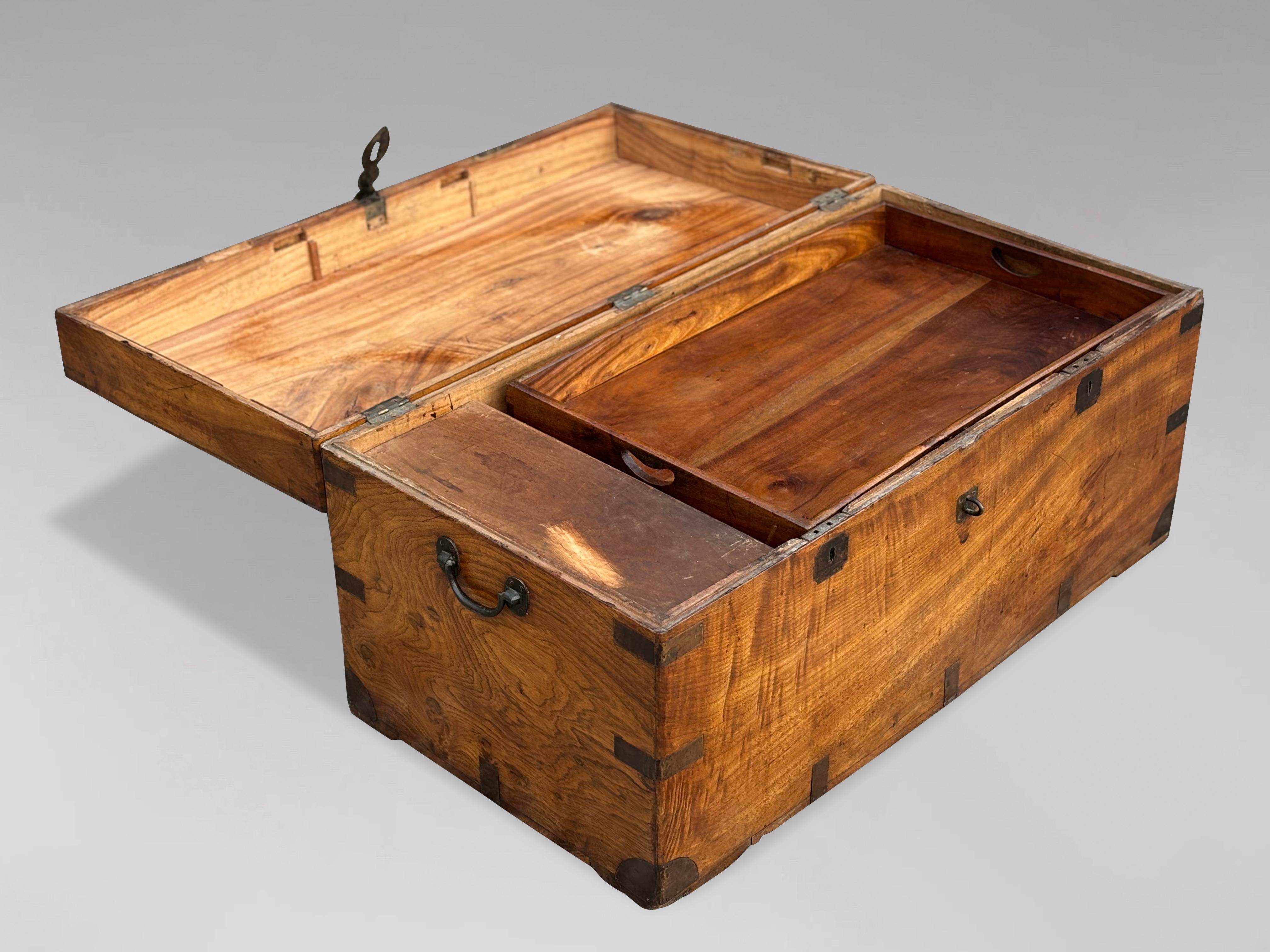 British Untouched 19th Century Campaign Camphor Wood Travelling Trunk