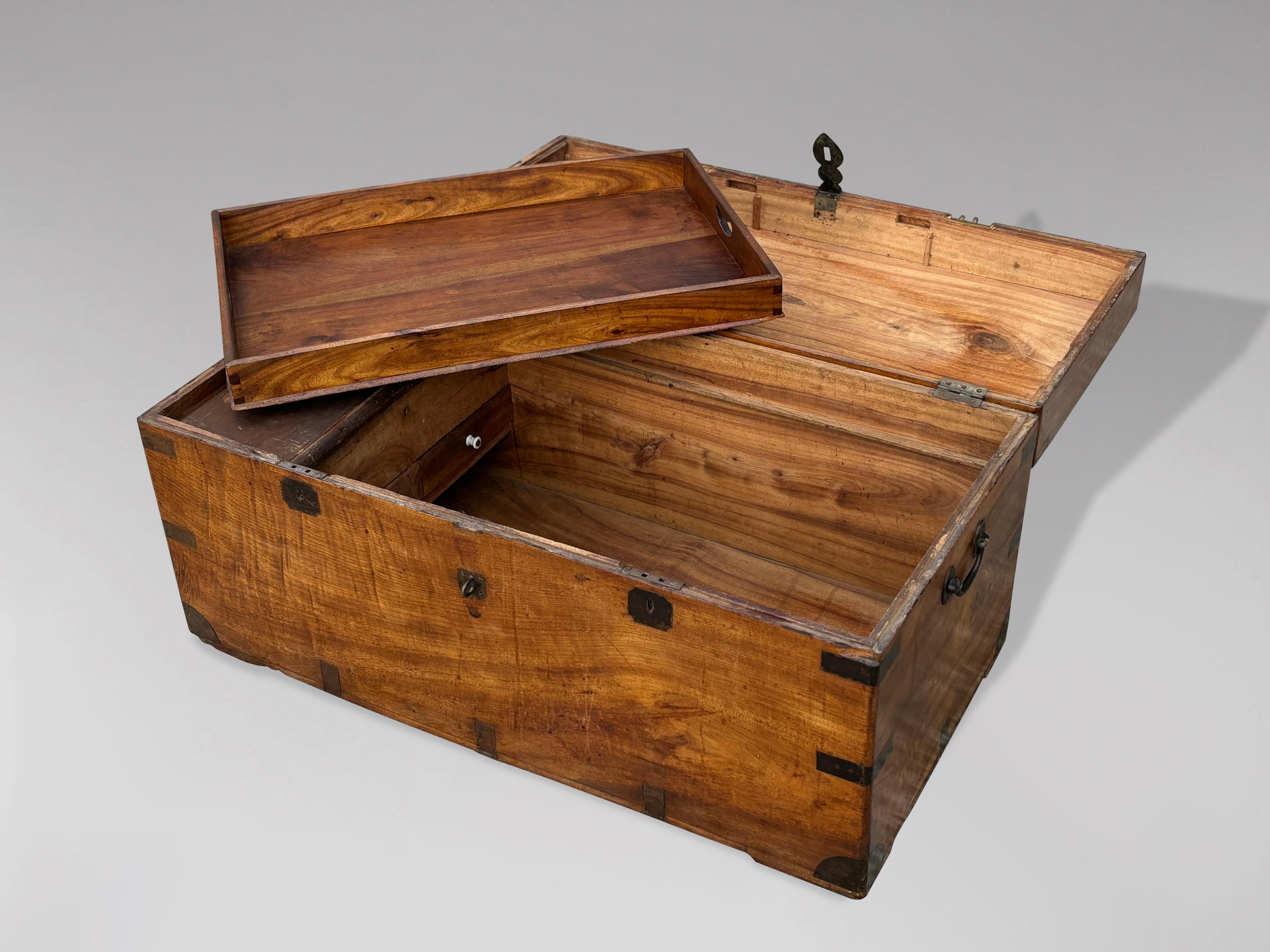 Hand-Crafted Untouched 19th Century Campaign Camphor Wood Travelling Trunk