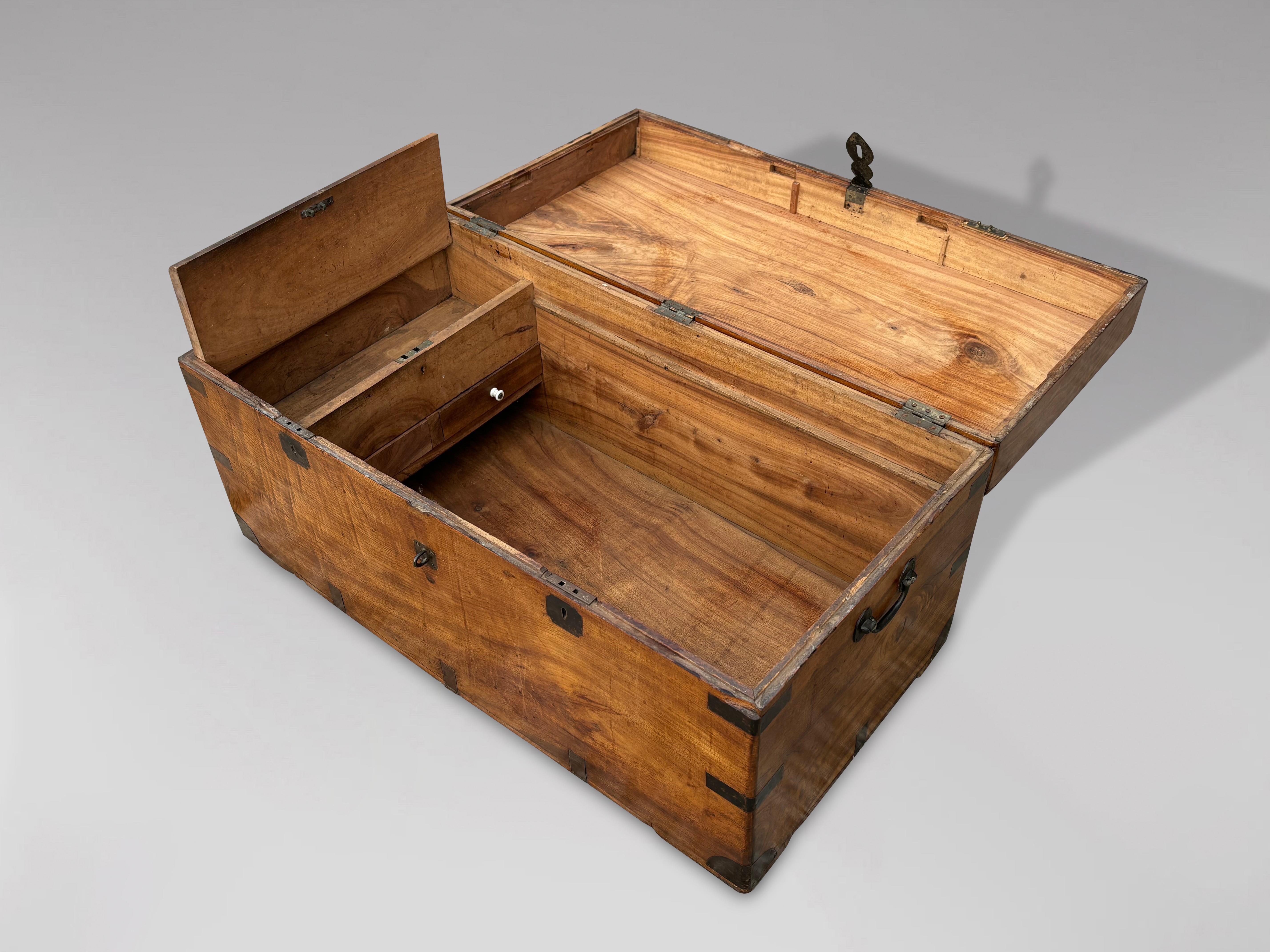 Untouched 19th Century Campaign Camphor Wood Travelling Trunk In Good Condition In Petworth,West Sussex, GB