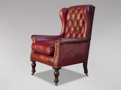 Untouched 19th Century Victorian Red Leather Wing Armchair