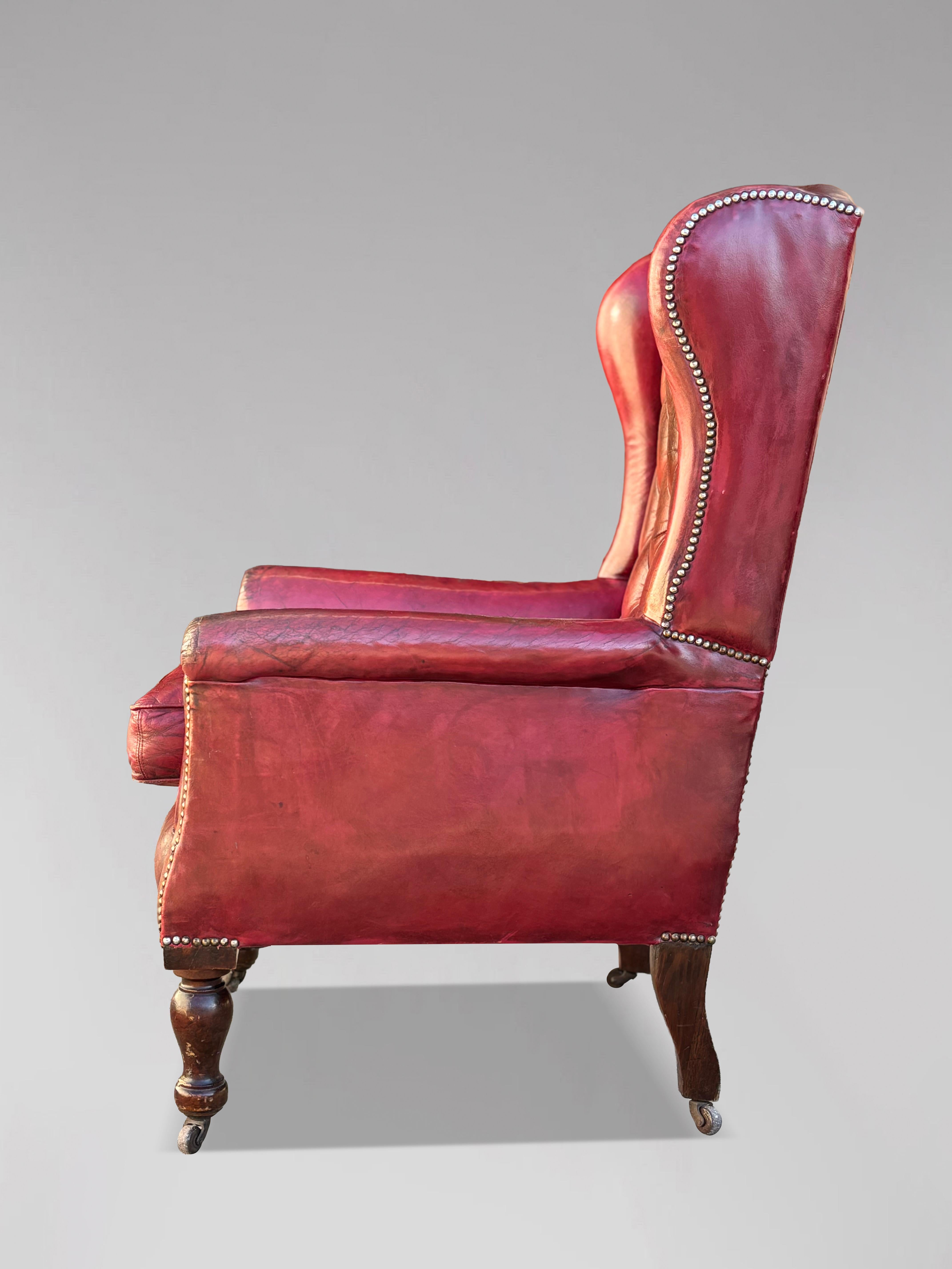 Sillón victoriano intacto de cuero rojo del siglo XIX con alas en Bueno estado para la venta en Petworth,West Sussex, GB
