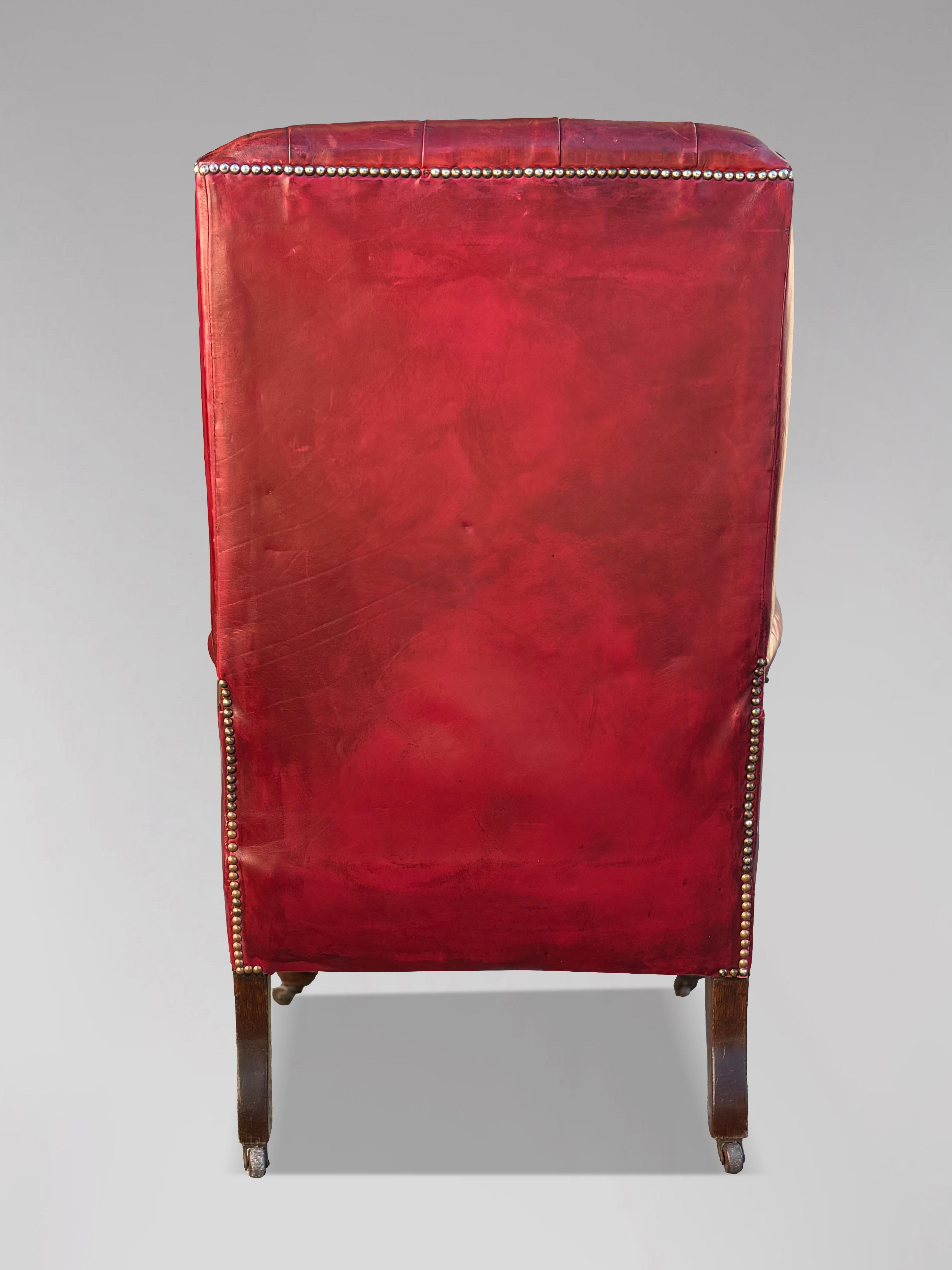 Sillón victoriano intacto de cuero rojo del siglo XIX con alas Cuero en venta