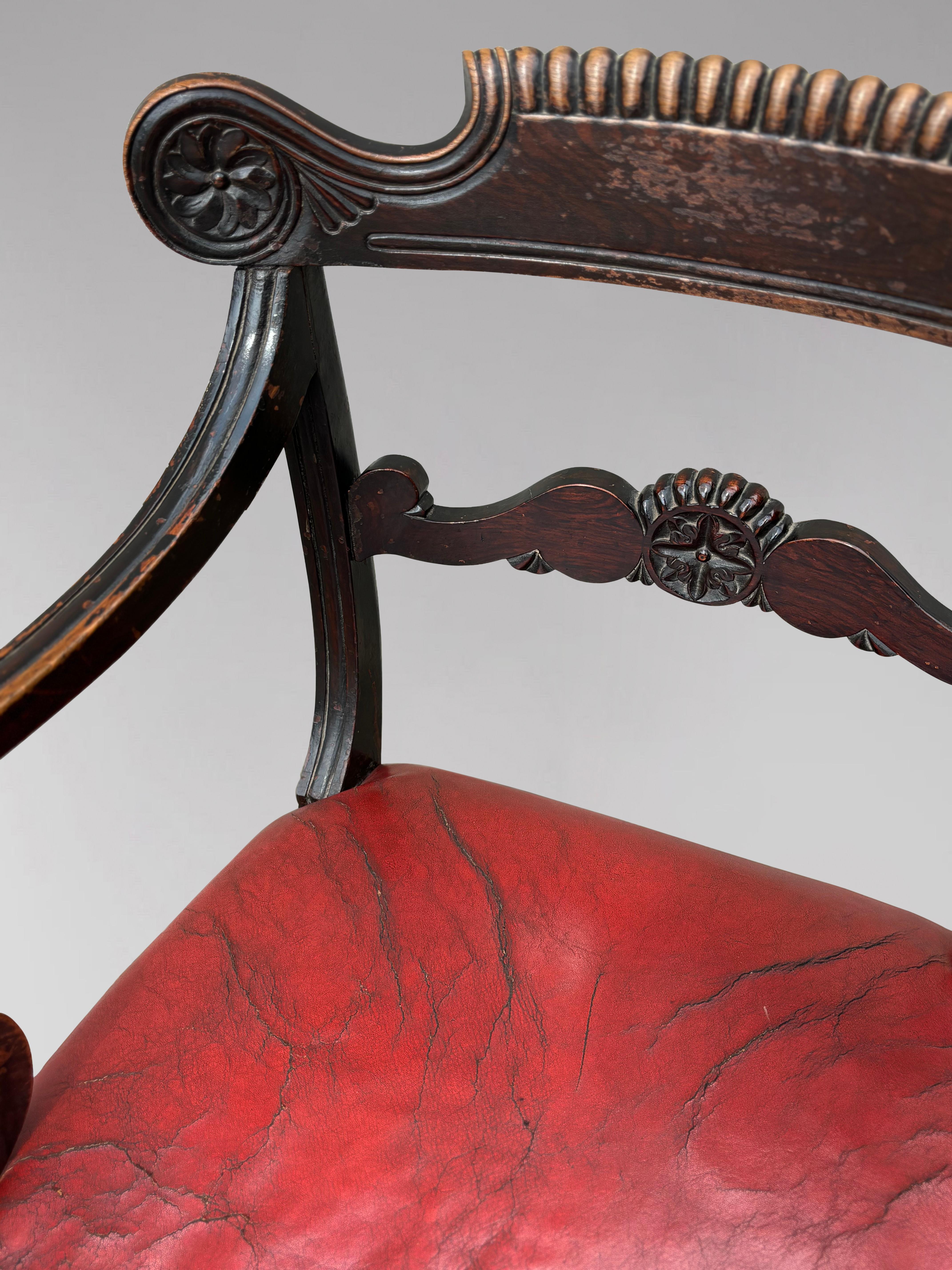 Untouched Early 19th Century Georgian Mahogany & Leather Armchair For Sale 5