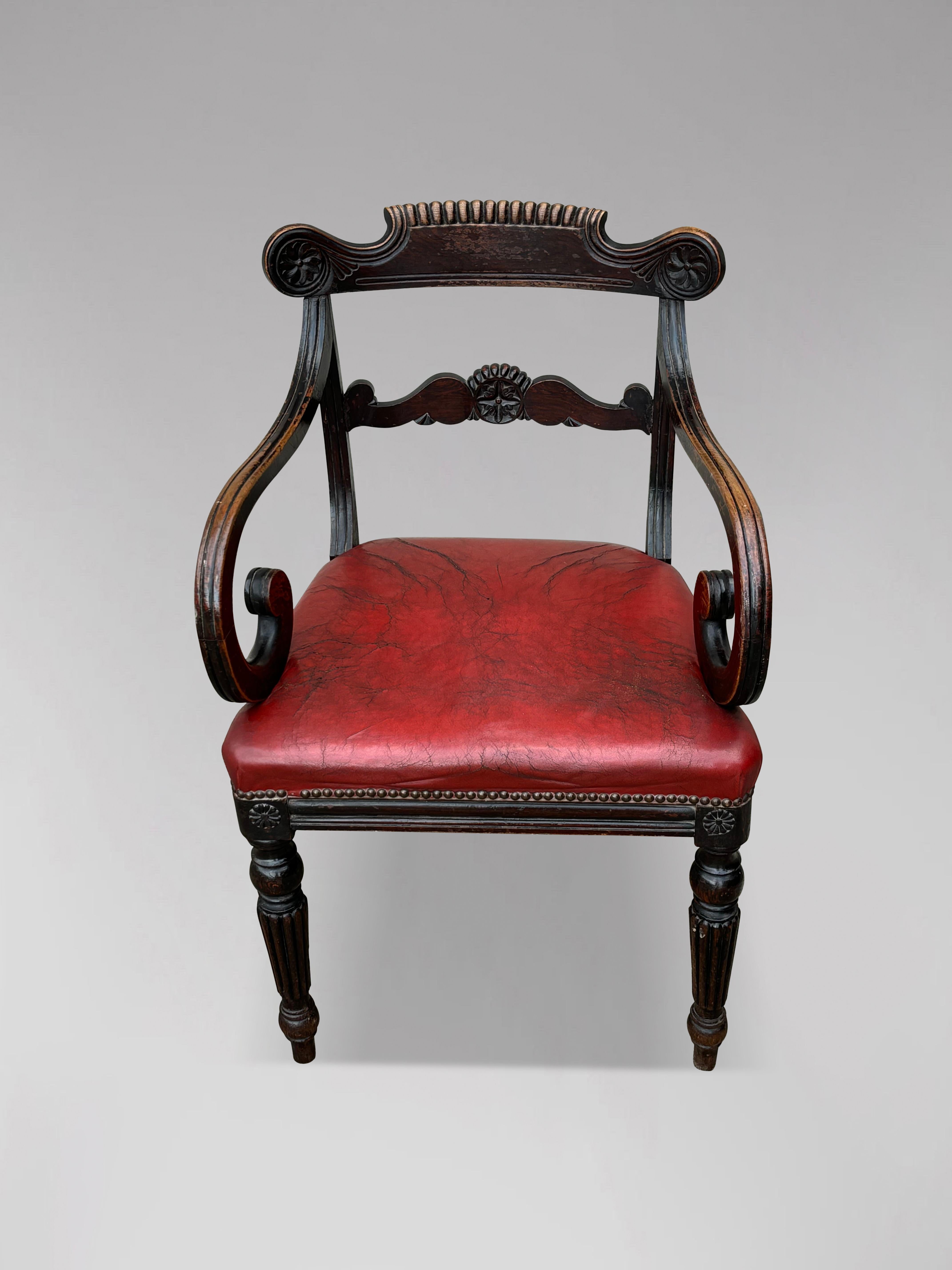 Untouched Early 19th Century Georgian Mahogany & Leather Armchair In Good Condition For Sale In Petworth,West Sussex, GB