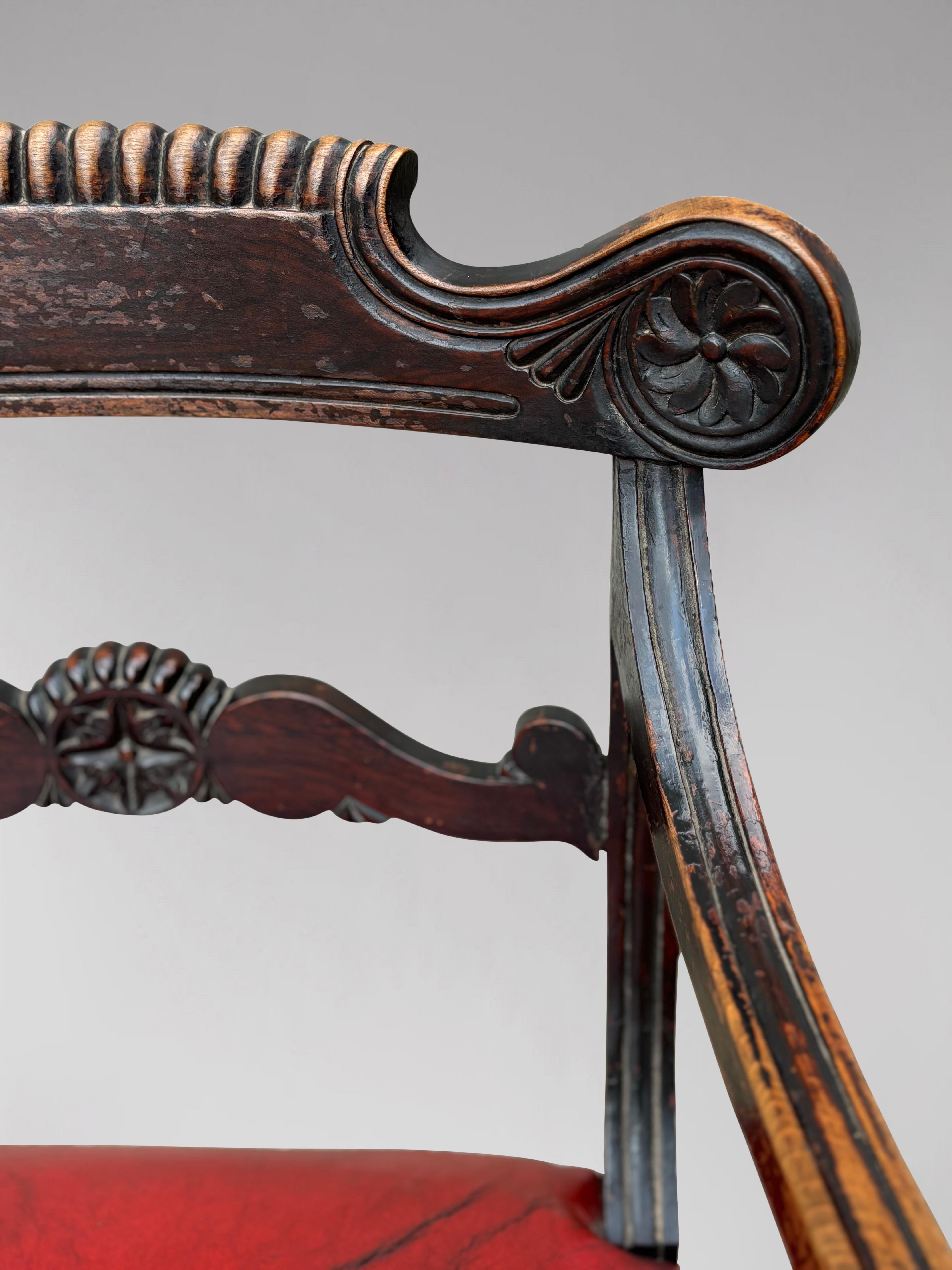 Untouched Early 19th Century Georgian Mahogany & Leather Armchair For Sale 2
