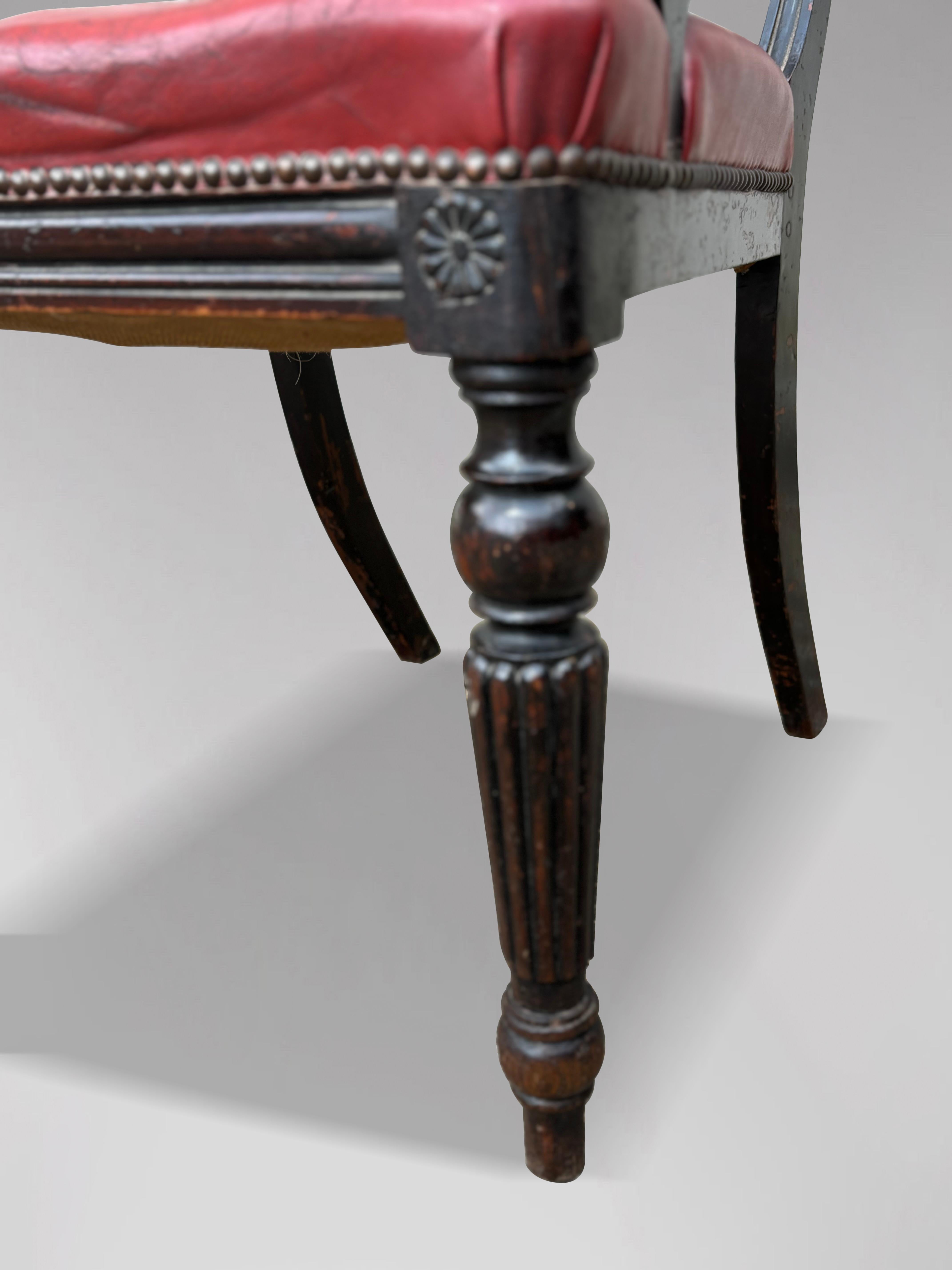 Untouched Early 19th Century Georgian Mahogany & Leather Armchair For Sale 4