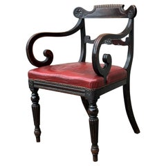 Untouched Early 19th Century Georgian Mahogany & Leather Armchair