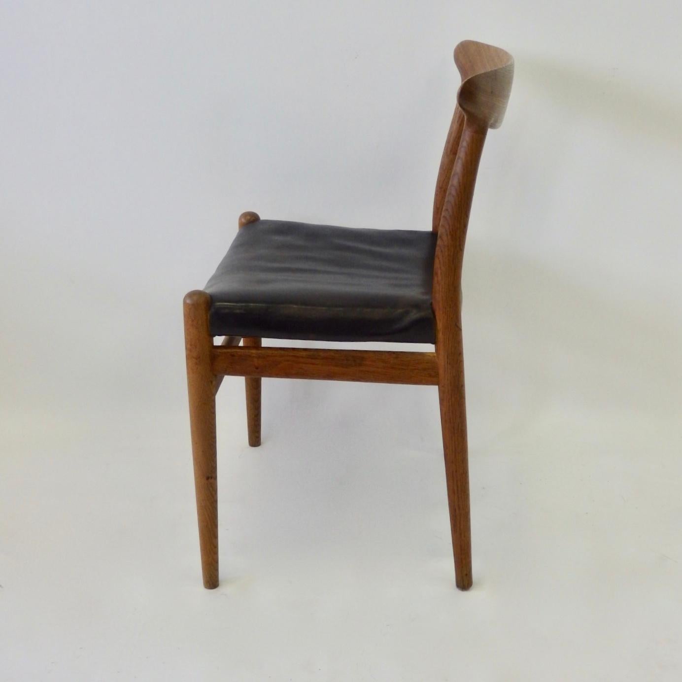 20th Century Untouched Hans Wegner C.M. Madsen Black Leather Seat Teak Dining or Desk