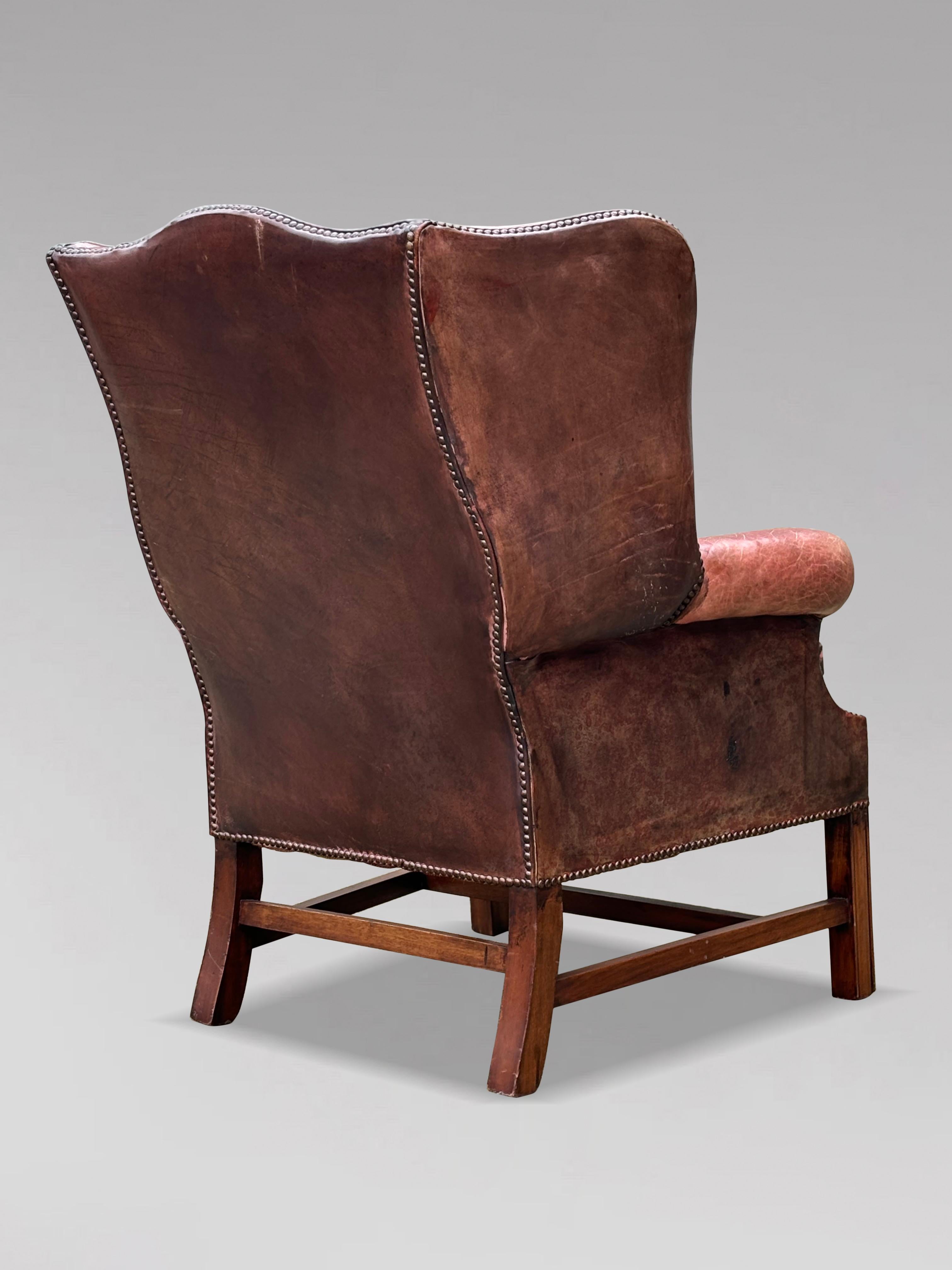 Untouched Late 19th Century Full Button Burgundy Leather Wing Armchair 1