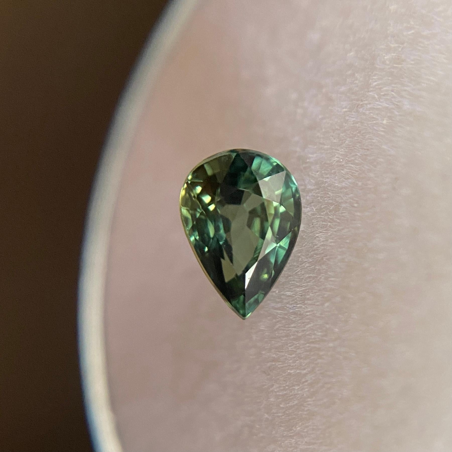 Untreated Greenish Blue Parti-Colour/Bi colour Australian Sapphire Gemstone.

0.90 Carat with a beautiful and greenish blue colour and excellent clarity, a very clean stone.

Also has an excellent pear cut and polish to show great shine and colour,