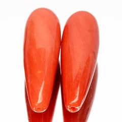Untreated, 14.46 Carats Natural Italian Red Coral Drops Pairs