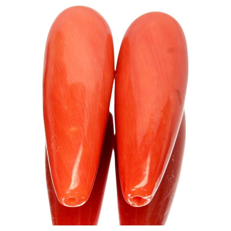 Untreated, 14.46 Carats Natural Italian Red Coral Drops Pairs For Sale