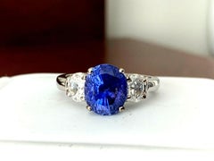 Untreated 3.36 Carat Natural Blue Purple Sapphire and Diamond Ring GIA Certified