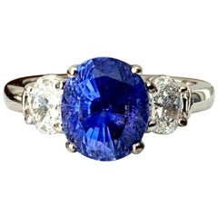 Untreated 3.36 Carat Natural Blue Purple Sapphire and Diamond Ring GIA Certified