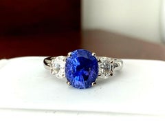 UNTREATED 3.36 carat Natural Blue Purple Sapphire and Diamond Ring GIA Certified