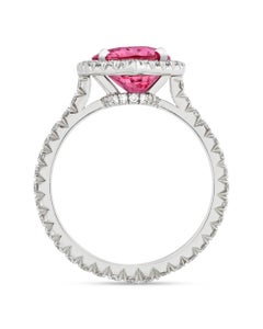 Untreated 4.03 Carat Pink Sapphire Diamond Halo Ring